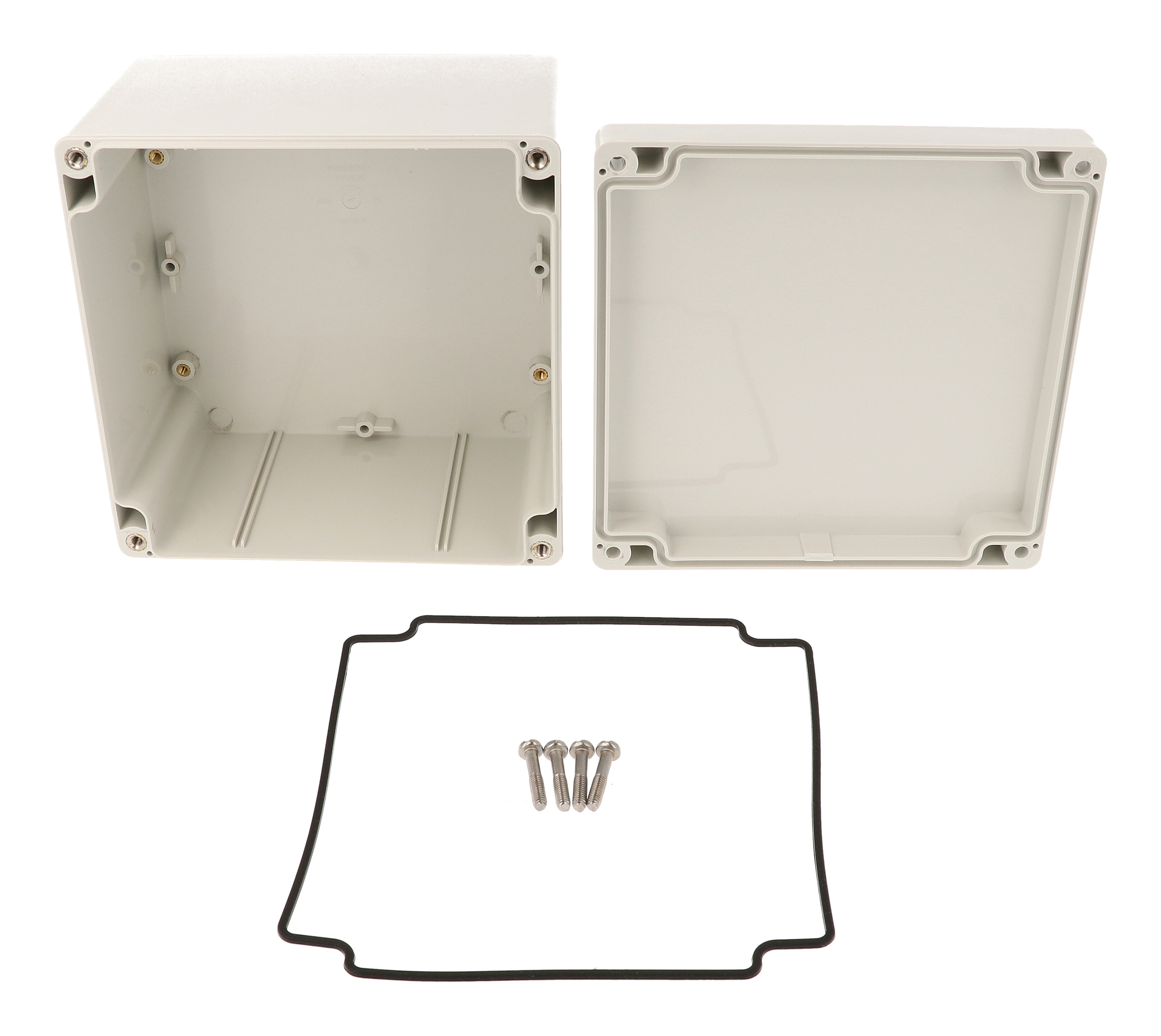 1554QAGY light gray ABS watertight enclosure, 140 x 140 x 90 mm, with screw-down lid