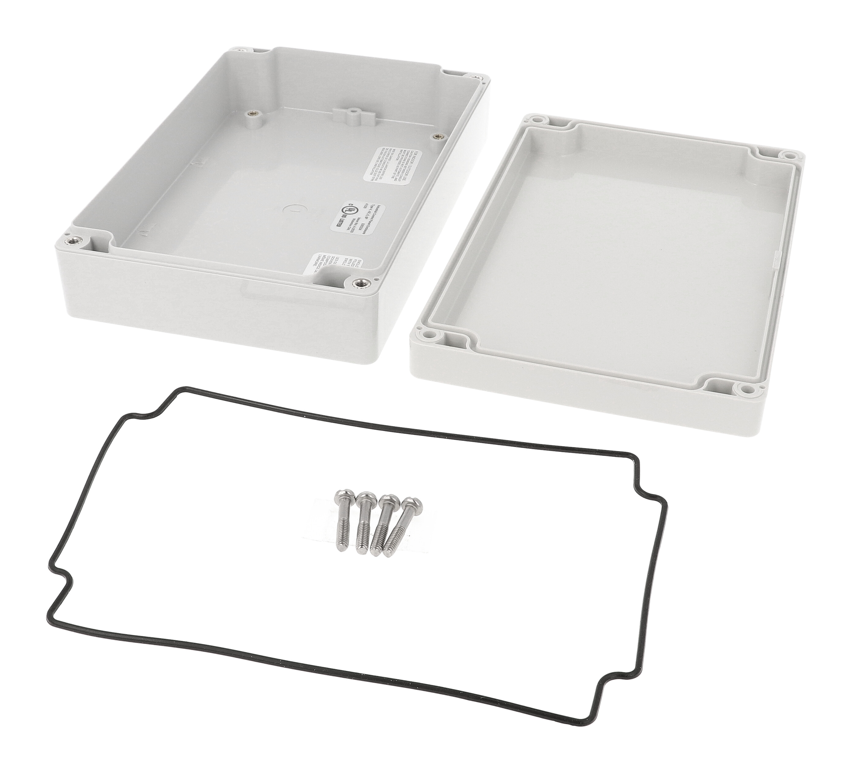1554HL2GY gray polycarbonate NEMA 4X enclosure, 180 x 120 x 46 mm, with solid gray lid