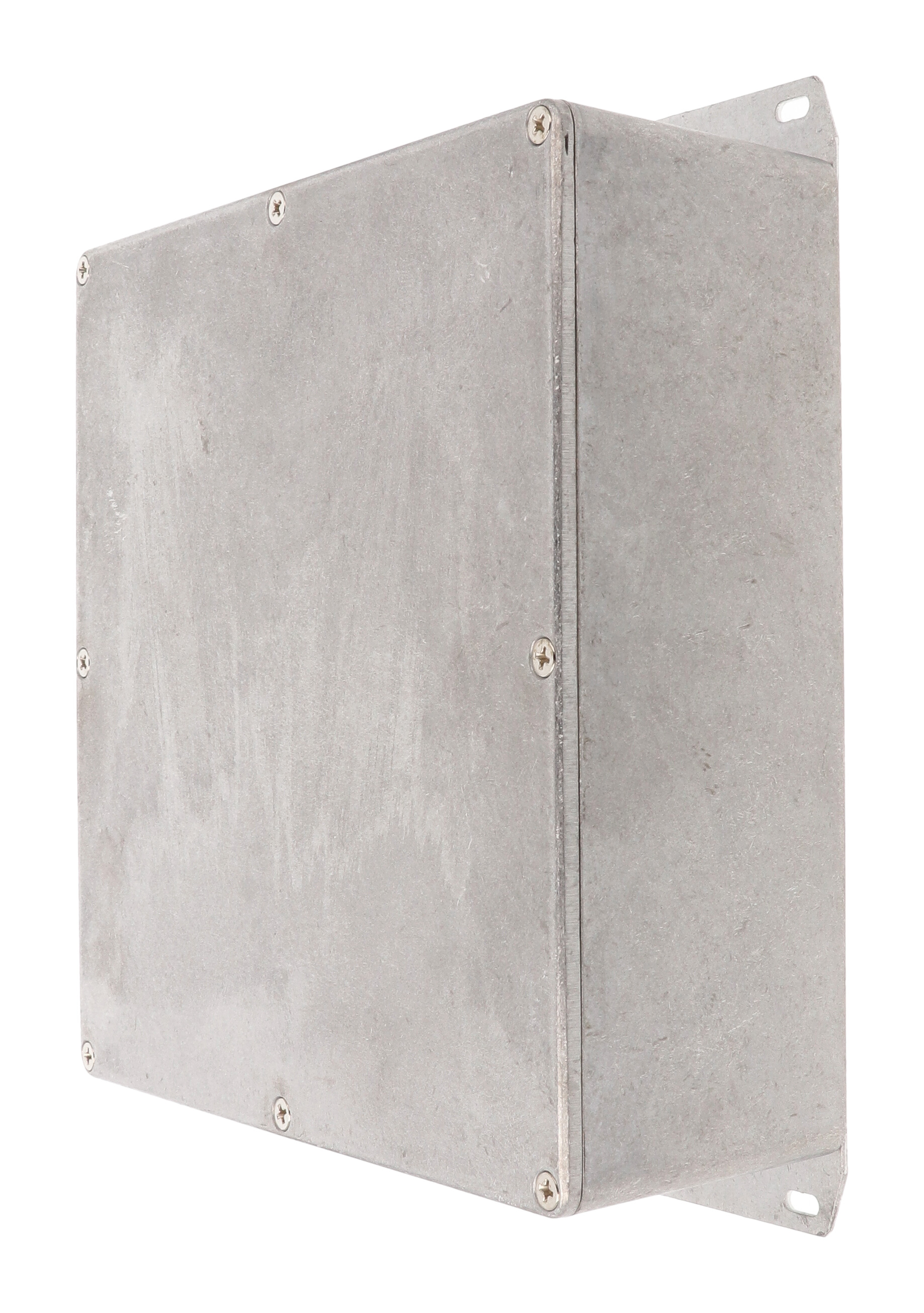 1590FF natural square diecast aluminum enclosure with welded base mounting flange