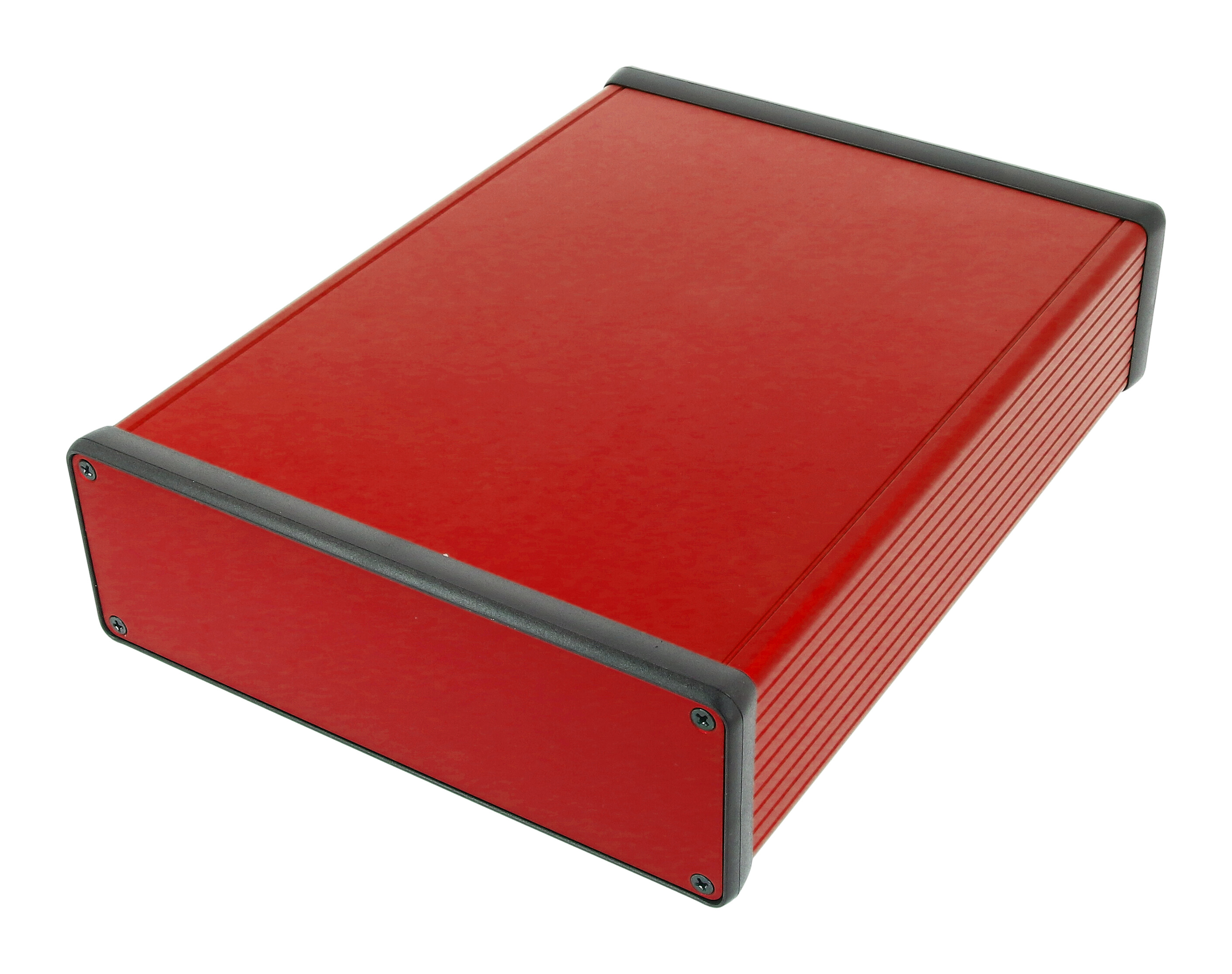 1455T2201RD — red extruded aluminum enclosure w/ metal end panels