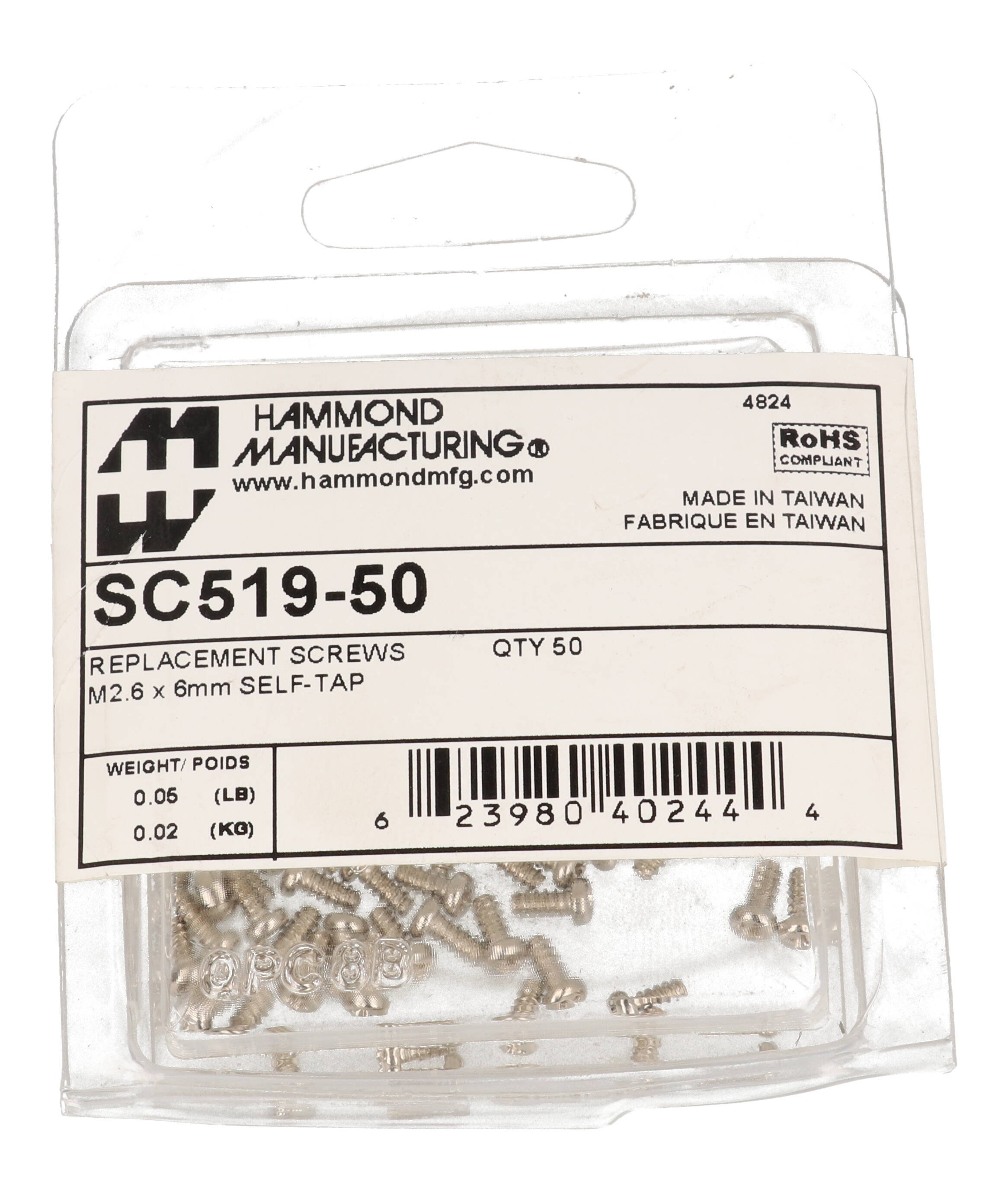 SC519-50 box of 50 M2.6 x 6mm steel self-tapping PCB screws