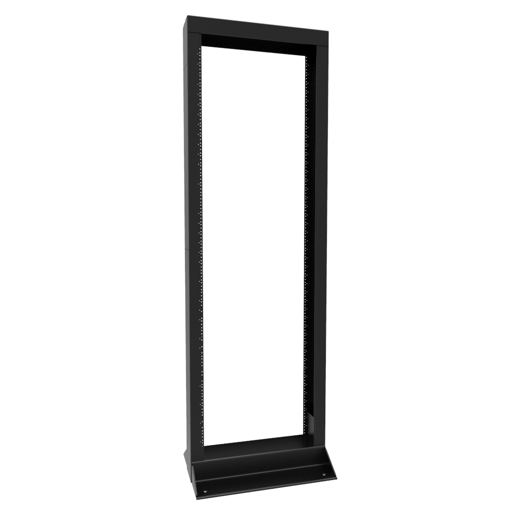 Hammond DRZ477S 44U 2-post open frame seismic relay rack in RAL9005 black with silkscreened rack unit markings — view 4