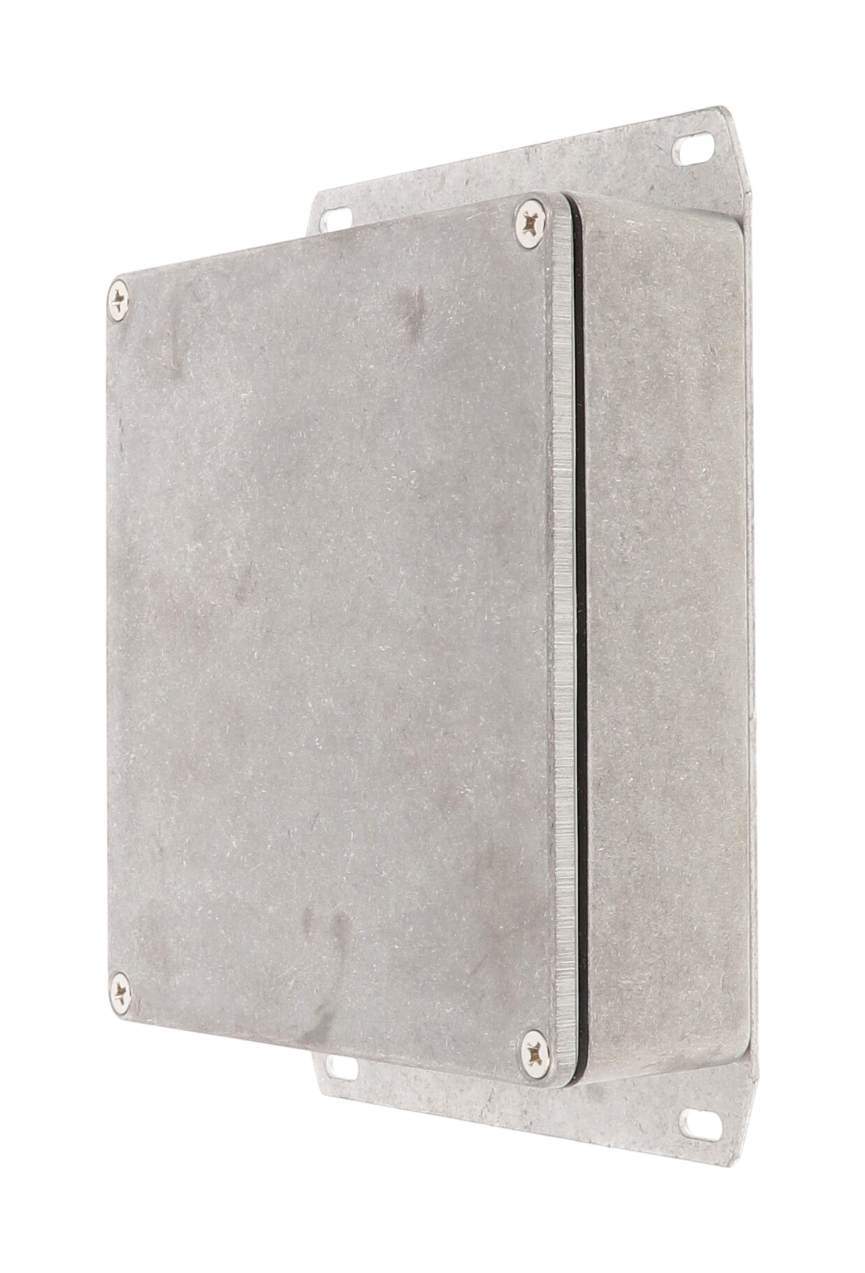1590WQF natural aluminum watertight diecast enclosure, 120 mm x 120 mm x 34 mm, with flanged bottom plate