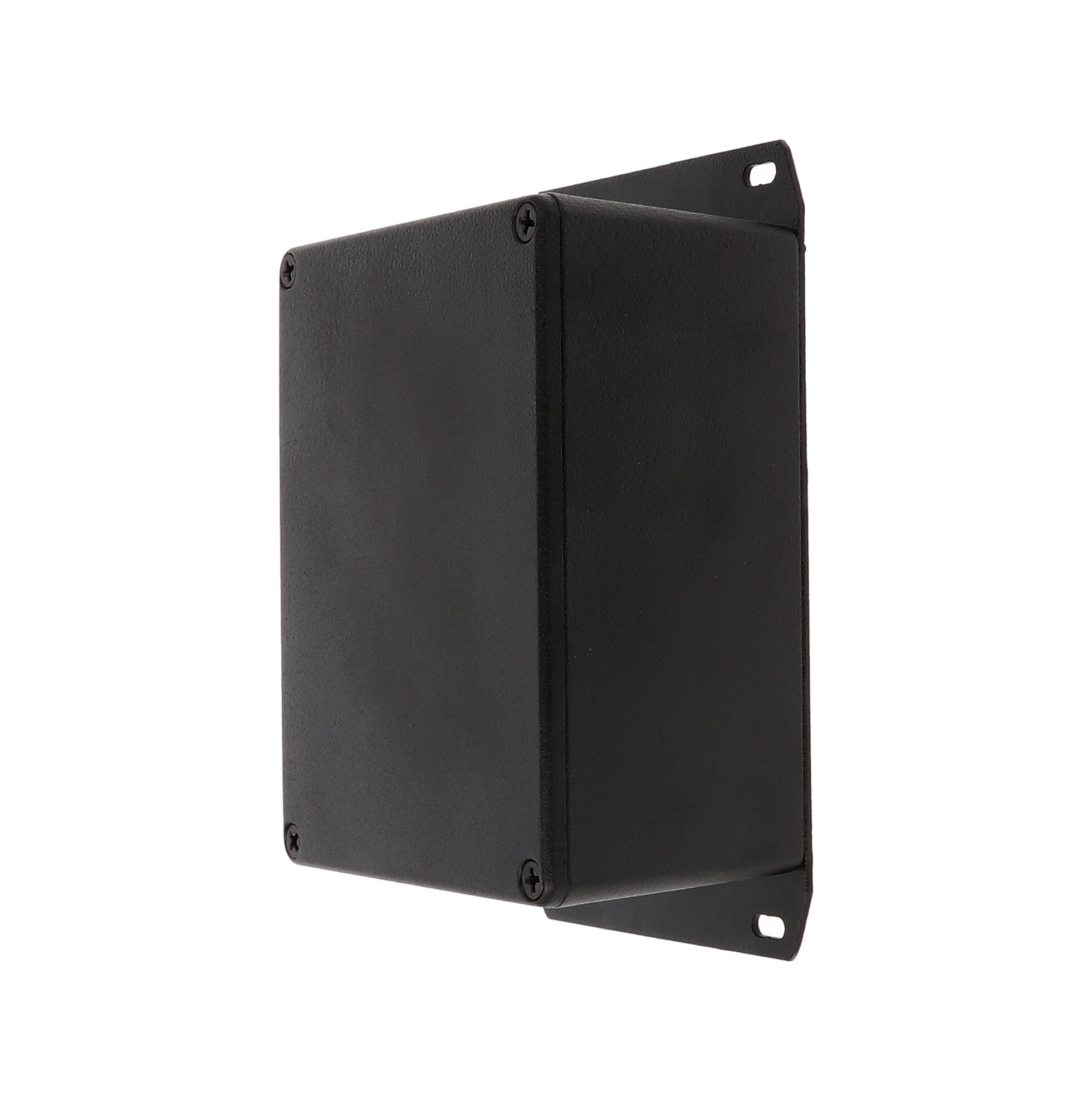 1590CFBK textured black diecast aluminum enclosure with welded flanged bottom plate