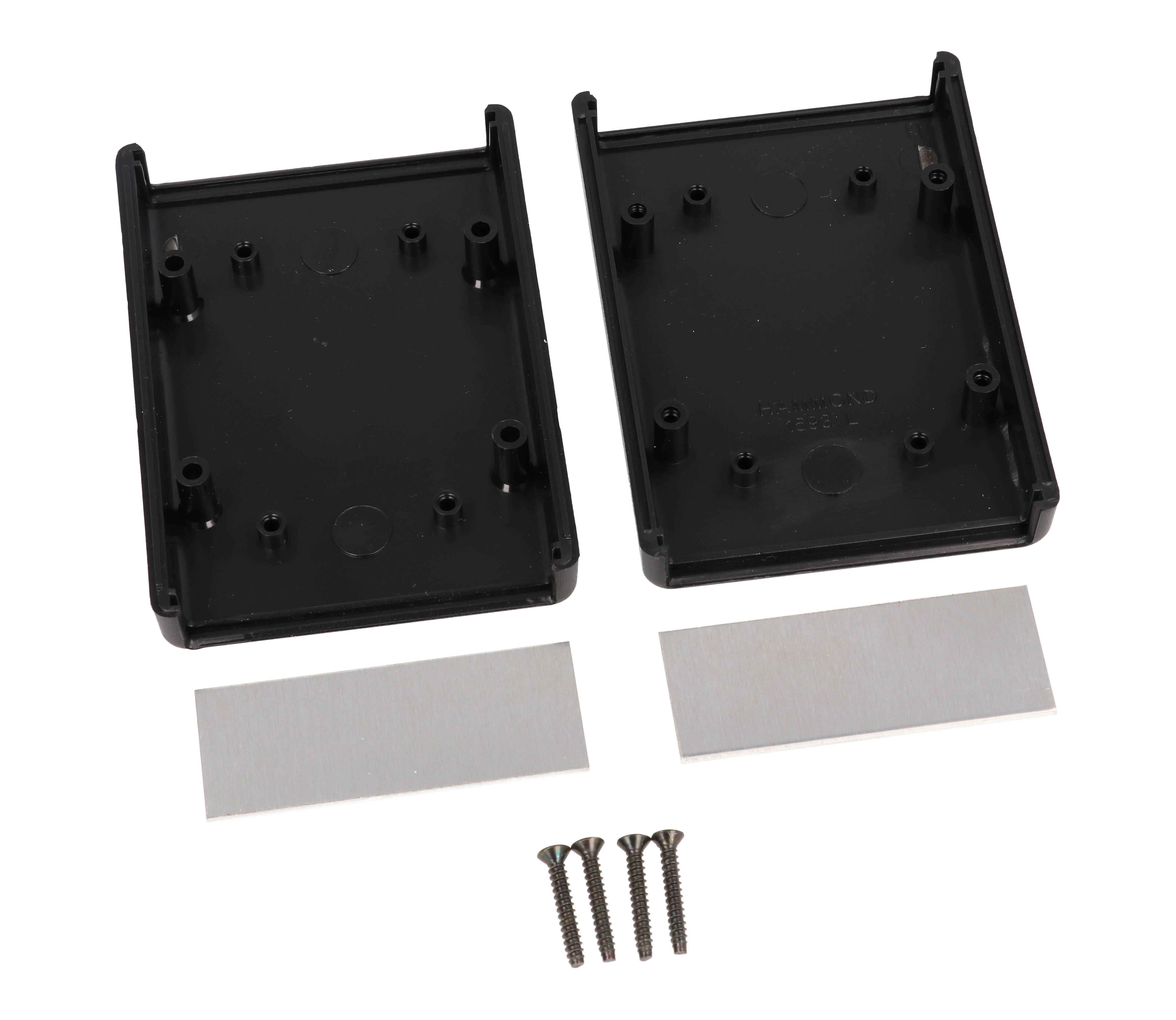 1593LALBK black ABS handheld enclosure with aluminum end panels
