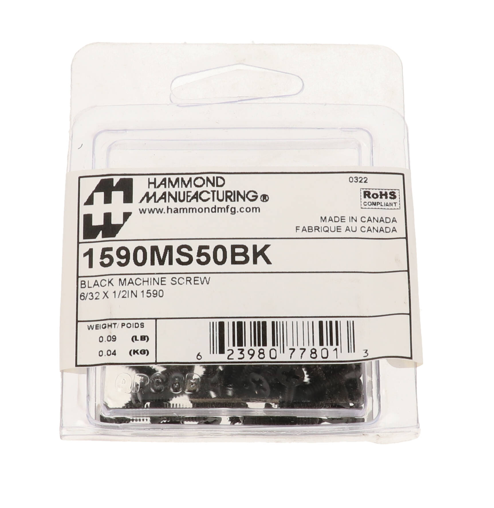 1590MS50BK 50-pack of black #6-32 x 1/2 inch steel machine screws for 1590 series enclosures