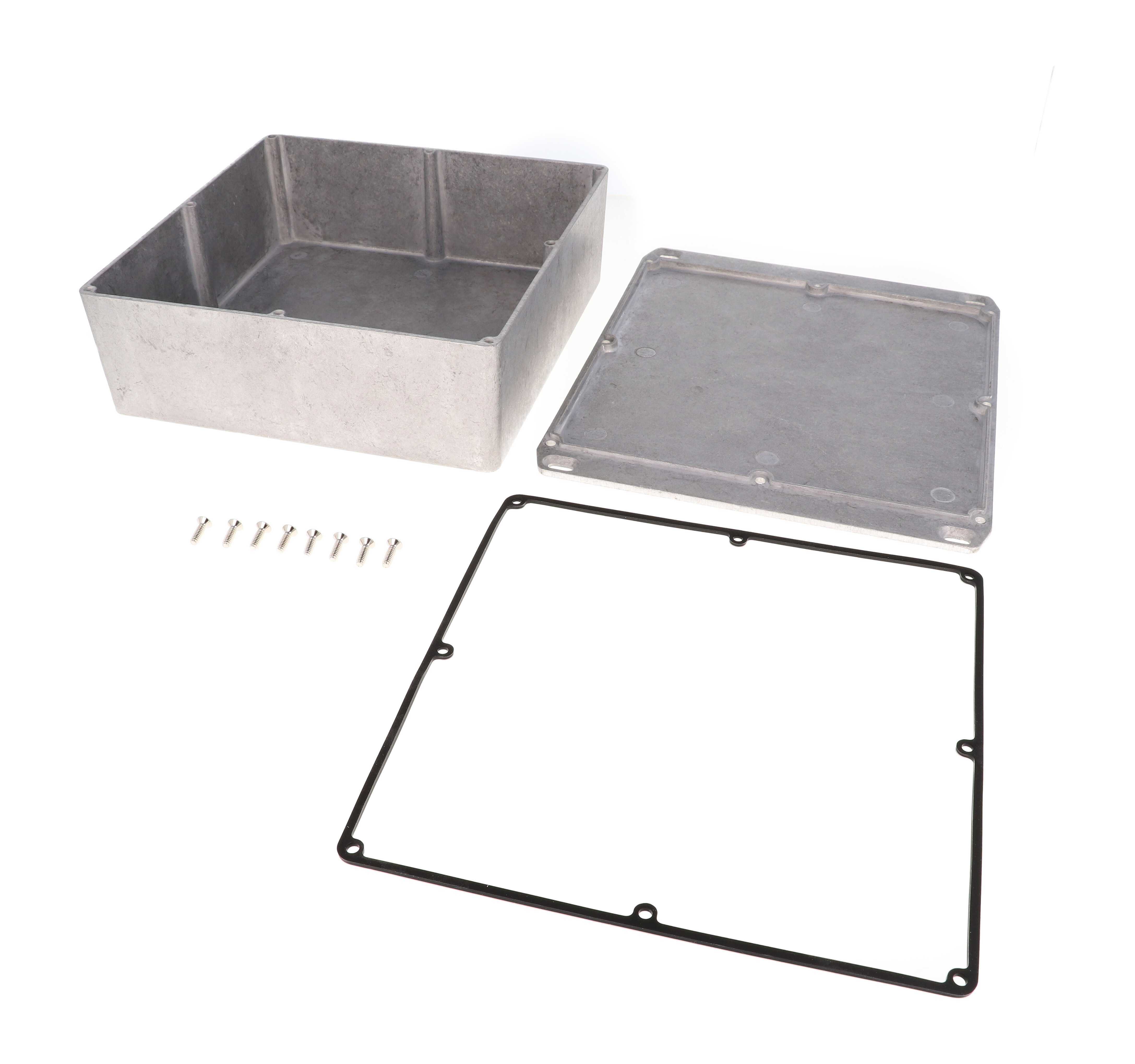 1590WFFL natural aluminum square watertight 1590F diecast aluminum enclosure, 188 x 188 x 67 mm, flanged lid