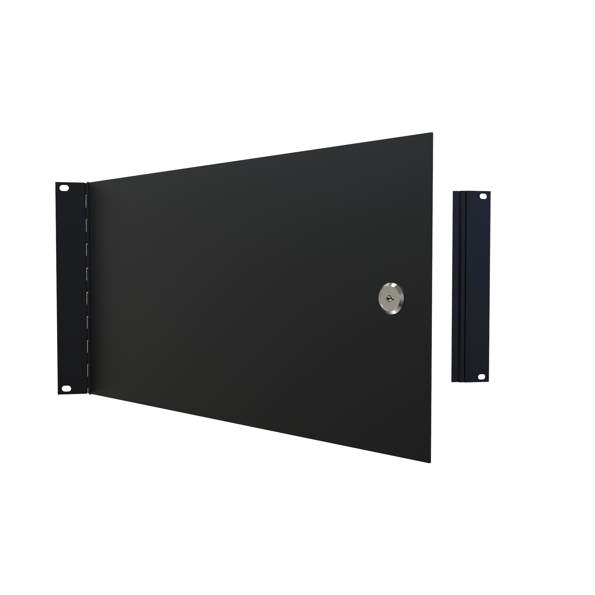 PHPF19005BK2 3U hinged solid steel rack security door panel in semi-gloss black with integrated lock for 19 in rack rails