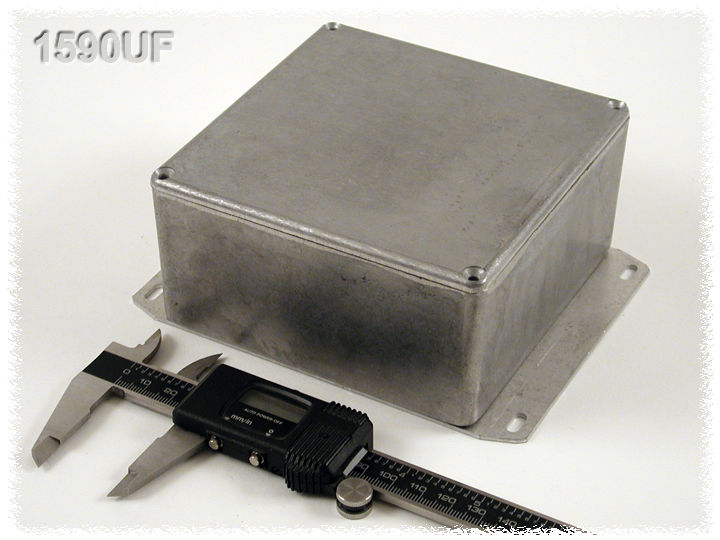 1590UF natural aluminum square diecast aluminum enclosure with flanged bottom plate