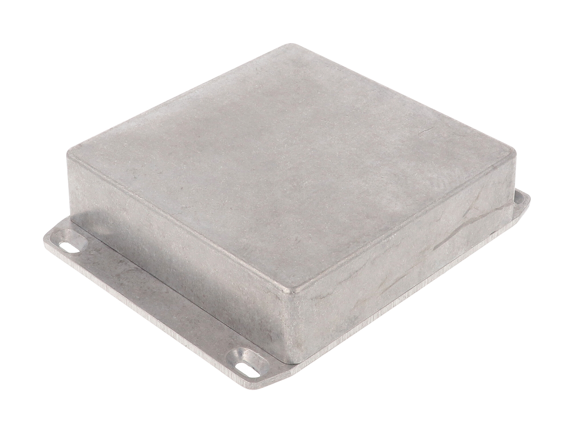 1590QFL natural aluminum diecast aluminum enclosure with wall-mounting flanged lid, 120 x 120 x 34 mm