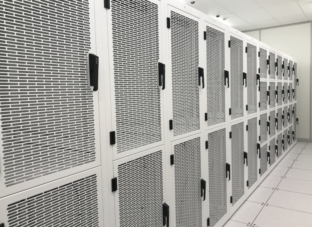 Hammond CLC2B36BK 2-bay colocation server rack cabinet, 83.02 x 24 x 36 in, black, with perforated locking doors and 21U per bay