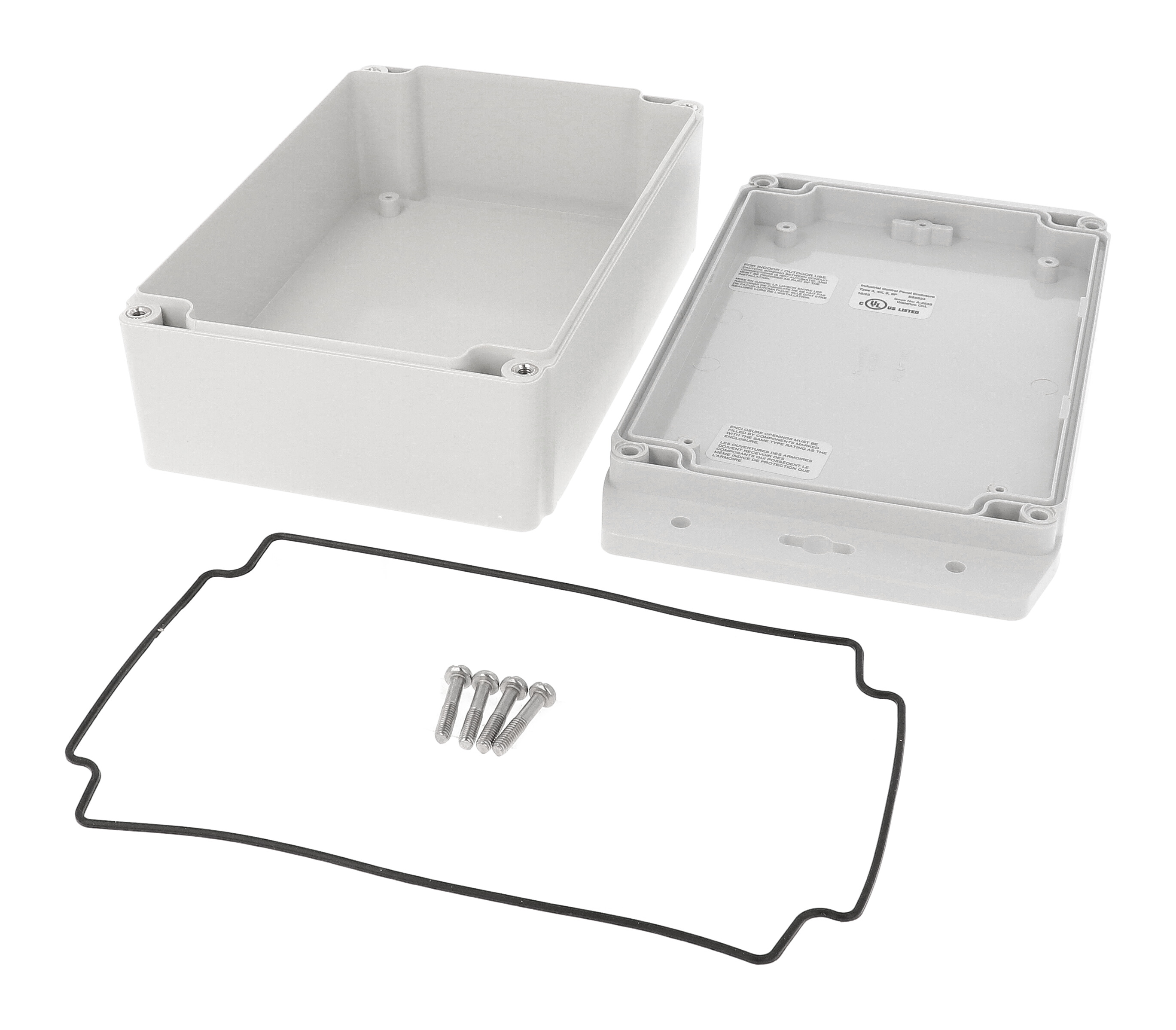 1555H2F42GY grey polycarbonate flanged deep NEMA 4X enclosure, 180 x 120 x 62 mm