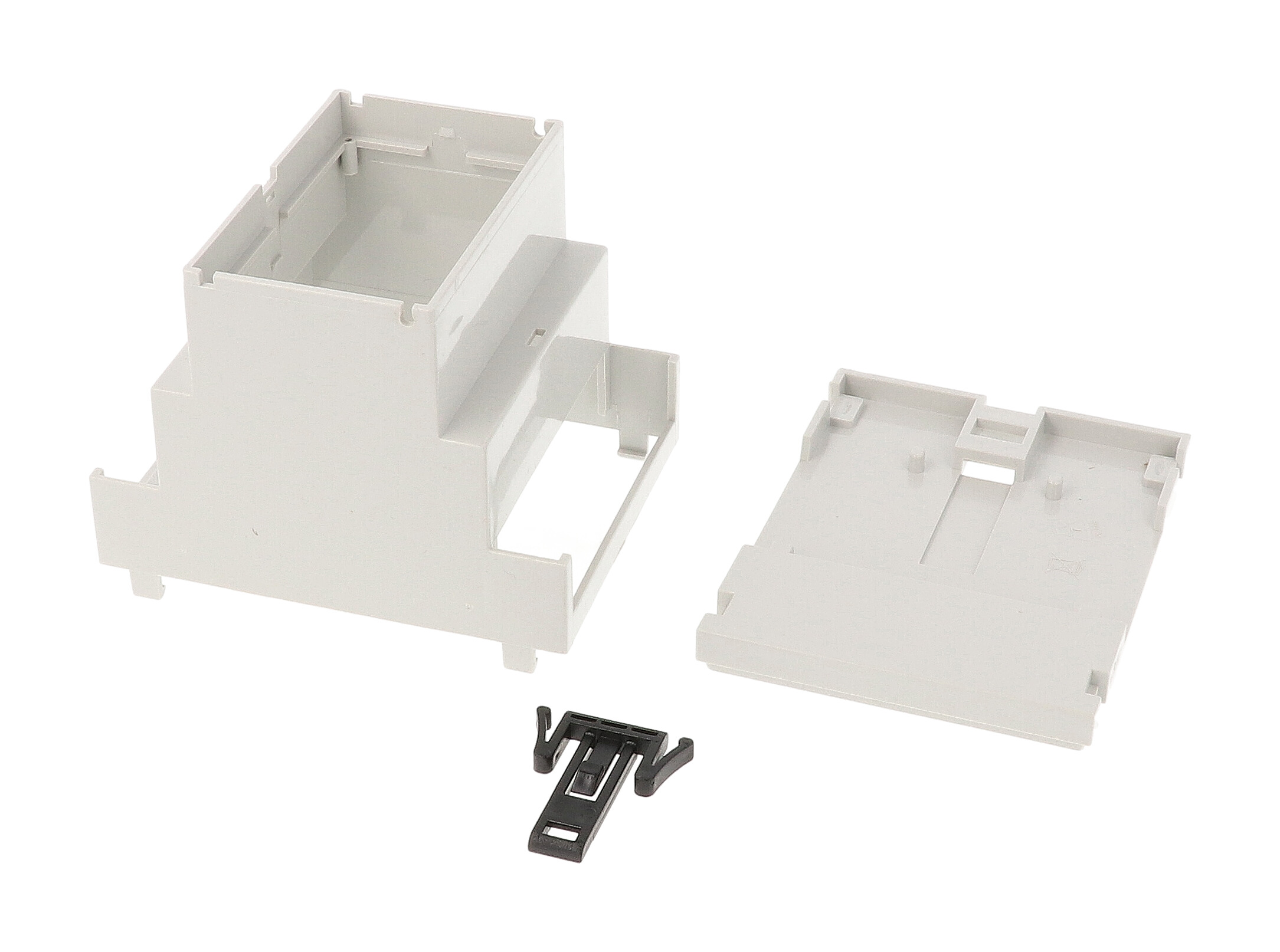 1597DIN4MH68 light grey tall DIN 4 open-top DIN rail enclosure with open terminals