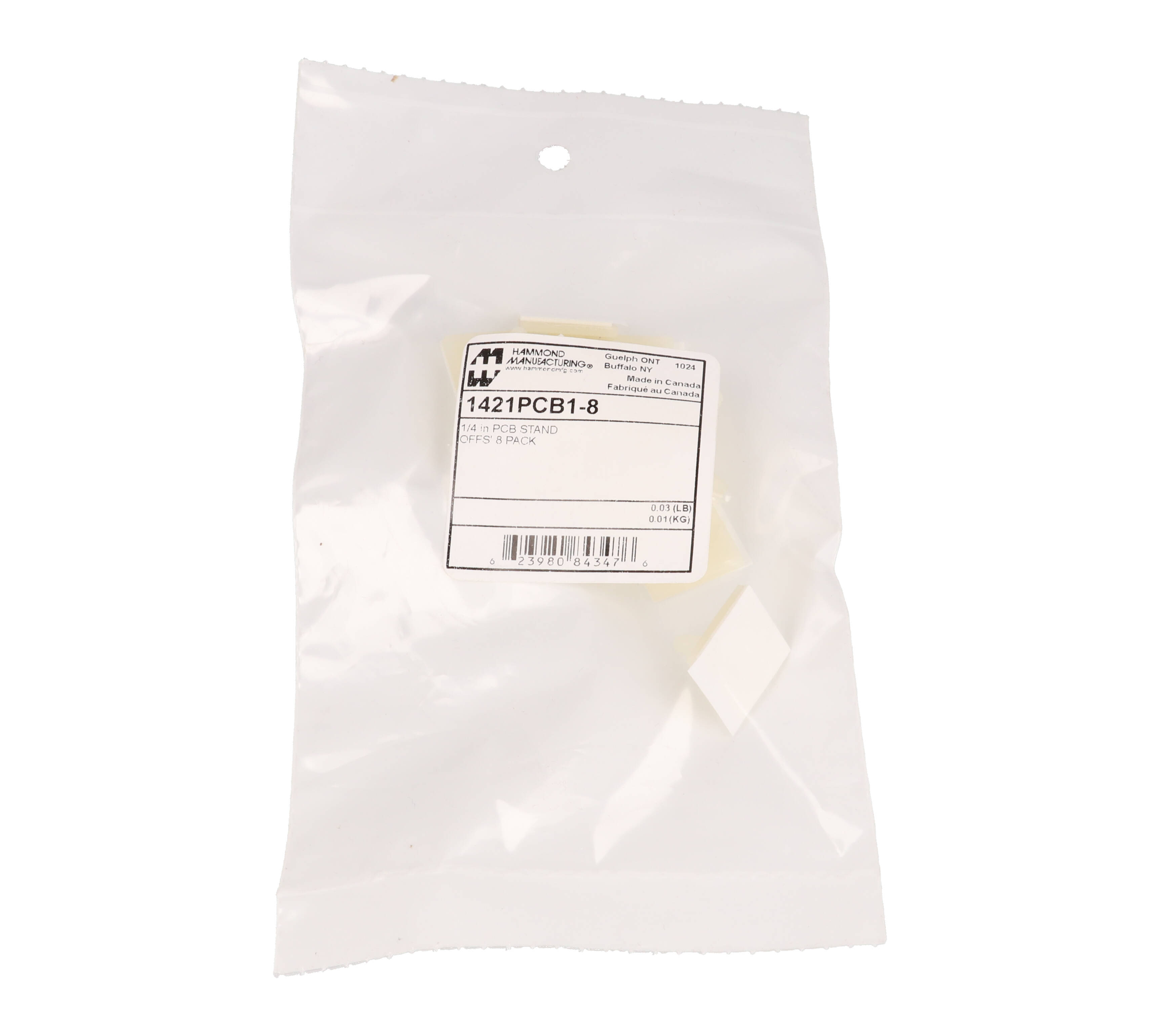 1421PCB1-8 white nylon 1/4 in self-adhesive PCB standoffs, pack of 8