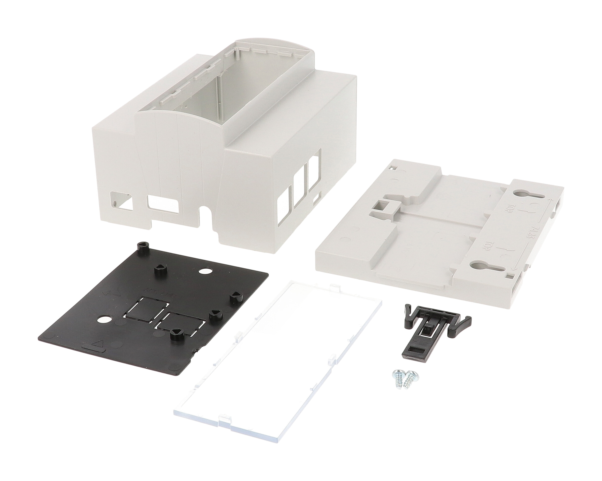 1597KIT6MPIB light grey DIN6 rail enclosure kit with clear cover plate for the Raspberry Pi B+