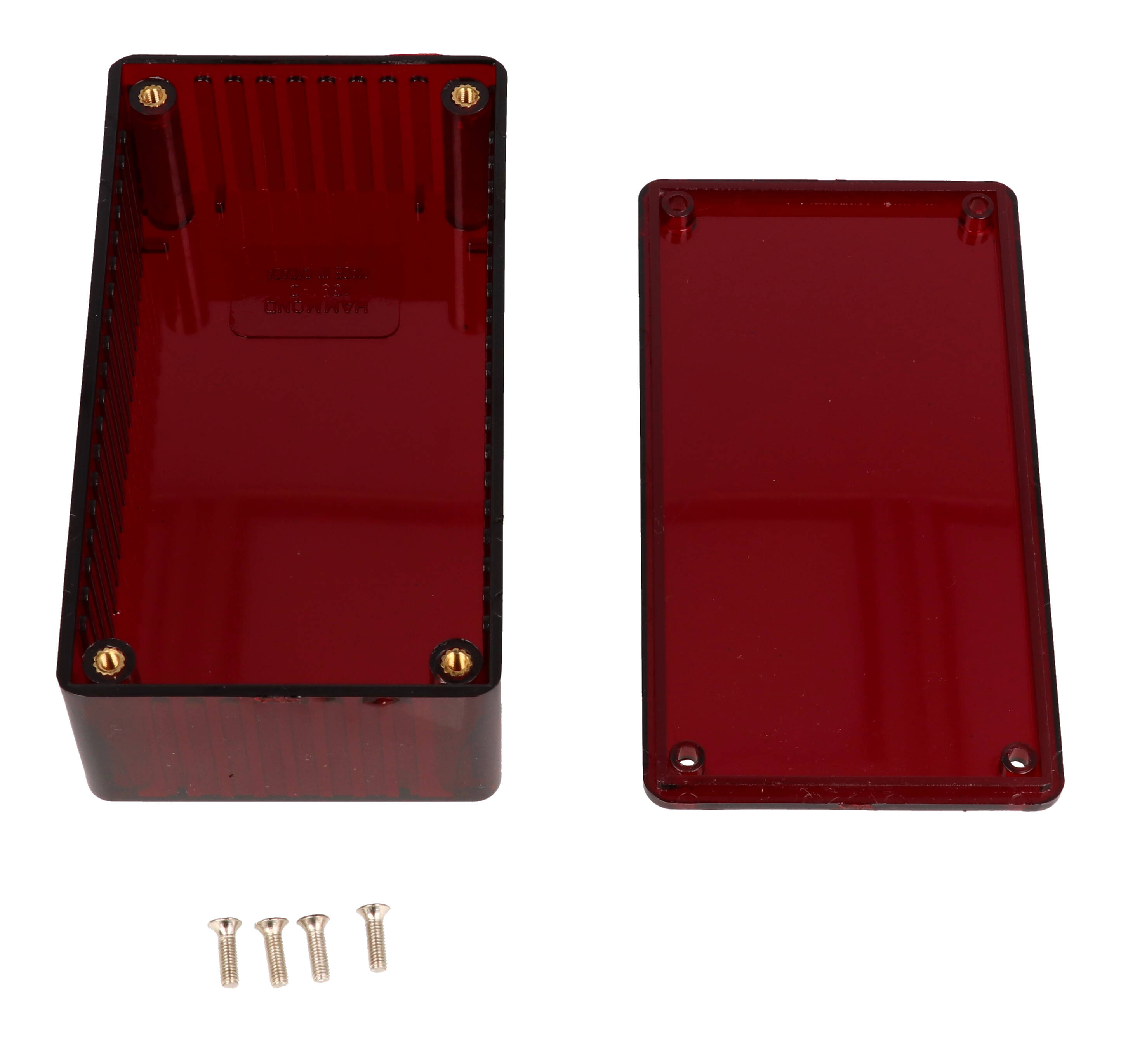 1591CTRD ir red translucent polycarbonate enclosure, 120 x 65 x 40 mm, with lid and cover screws