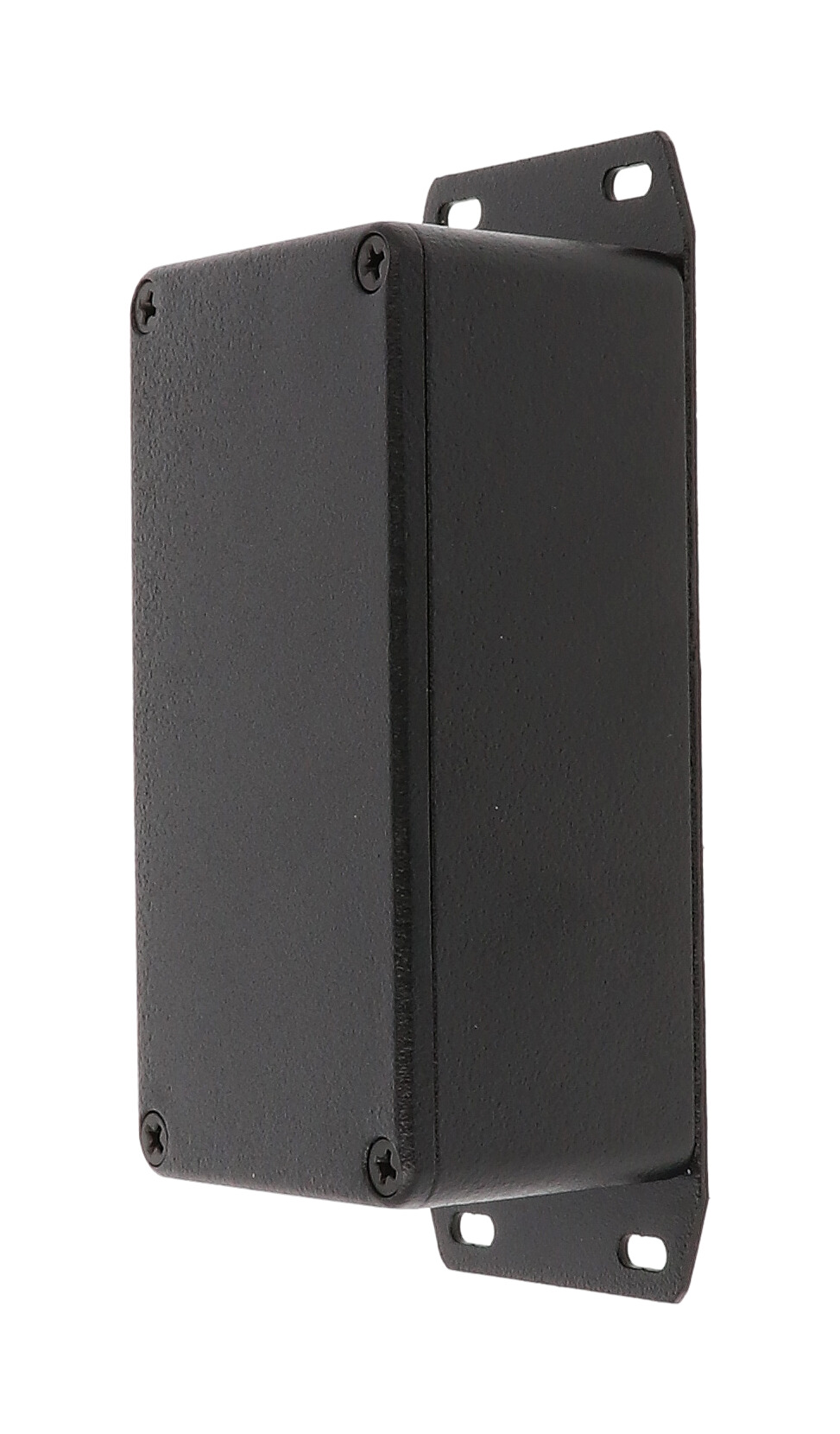 1590BSFBK black textured diecast aluminum enclosure with welded bottom flange