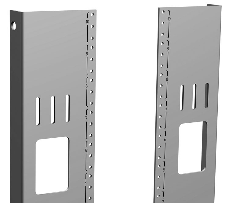 Hammond C4PR7723TZPL pair of 44U zinc-plated steel rack mount rails with 10-32 tapped EIA holes and silkscreened U markings for 23-inch mounting width