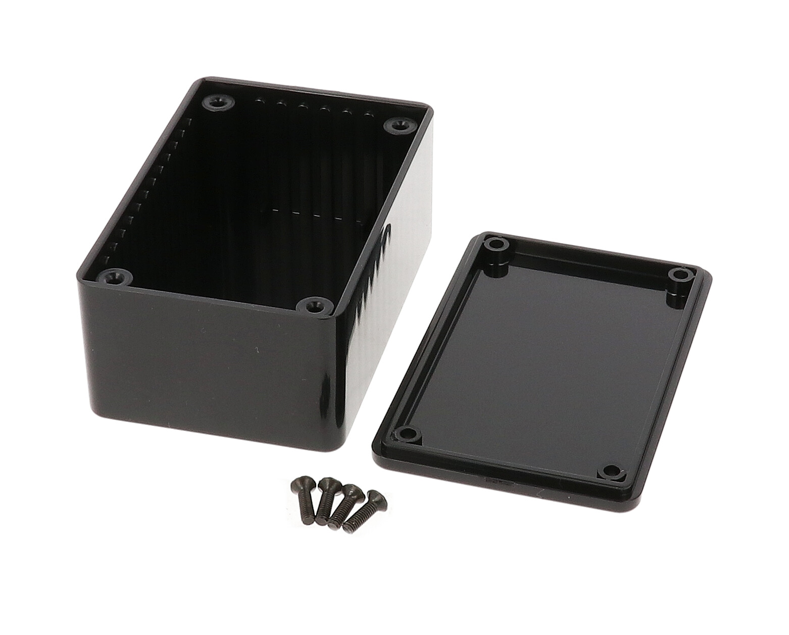 1591LSBK black ABS plastic enclosure with lid and molded card guides