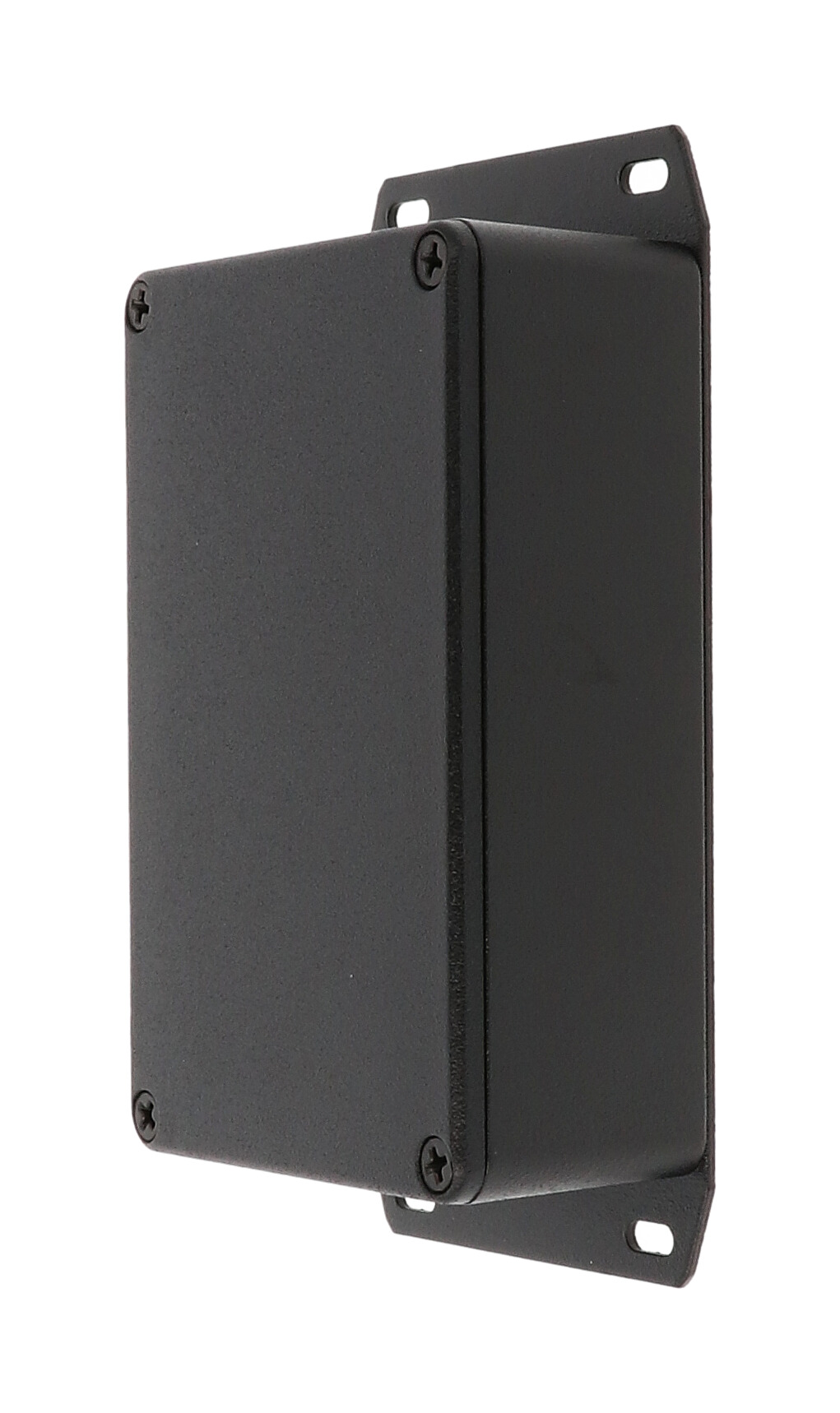 1590B3FBK textured black diecast aluminum enclosure with flanged bottom plate