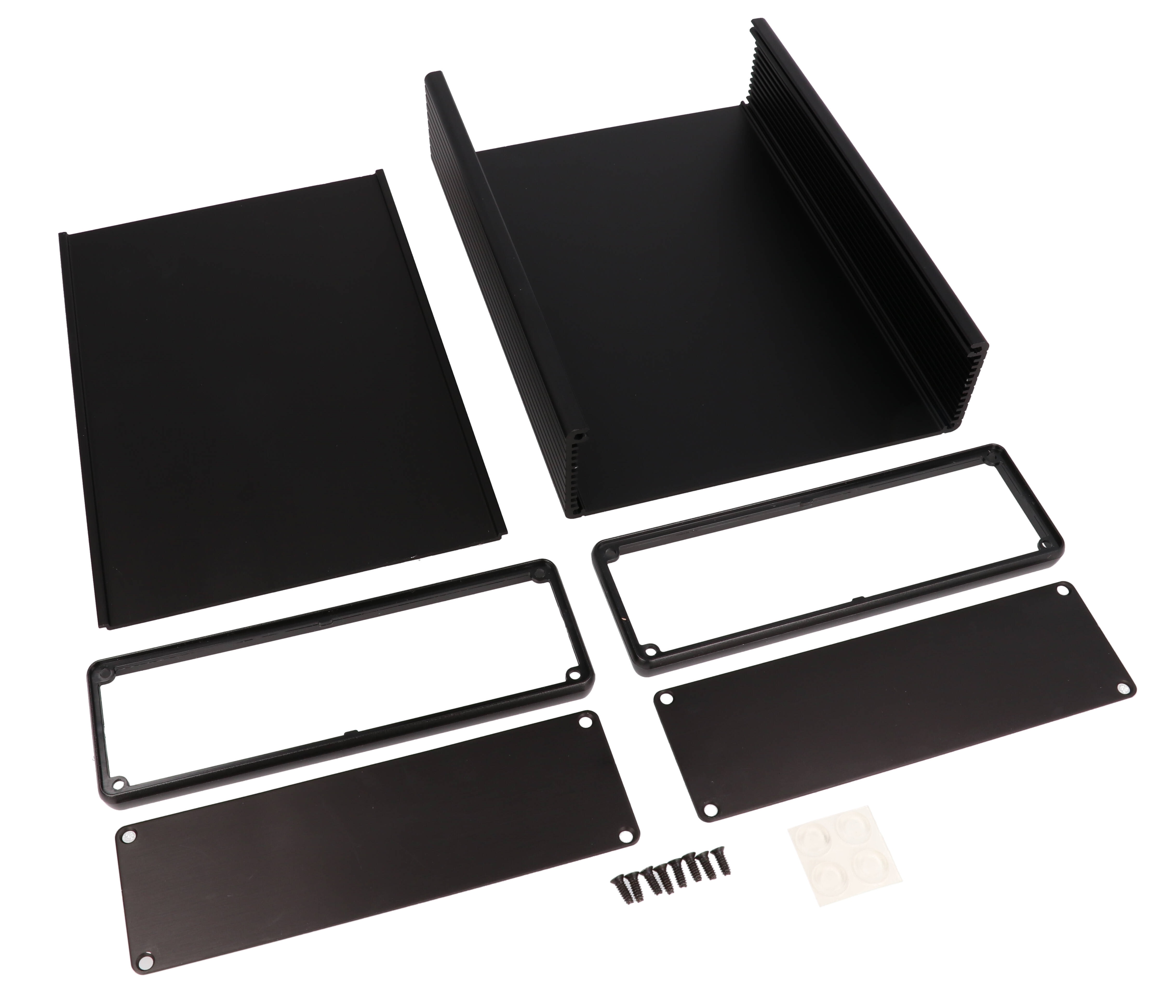 1455T2201BK black anodized extruded aluminum enclosure with black aluminum end panels