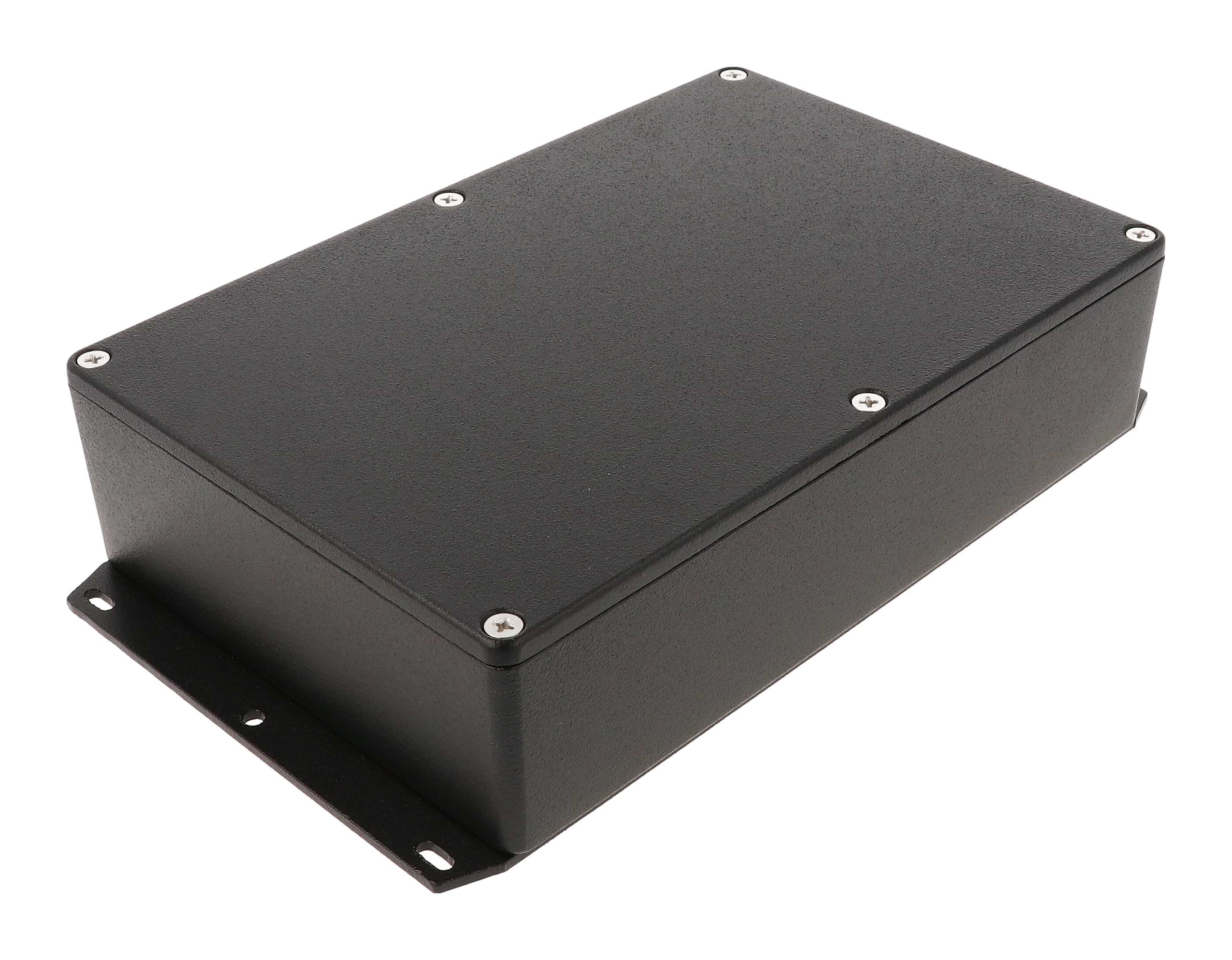 Hammond 1550Z124FBK black textured diecast watertight enclosure with welded bottom flange, 223 x 147 mm
