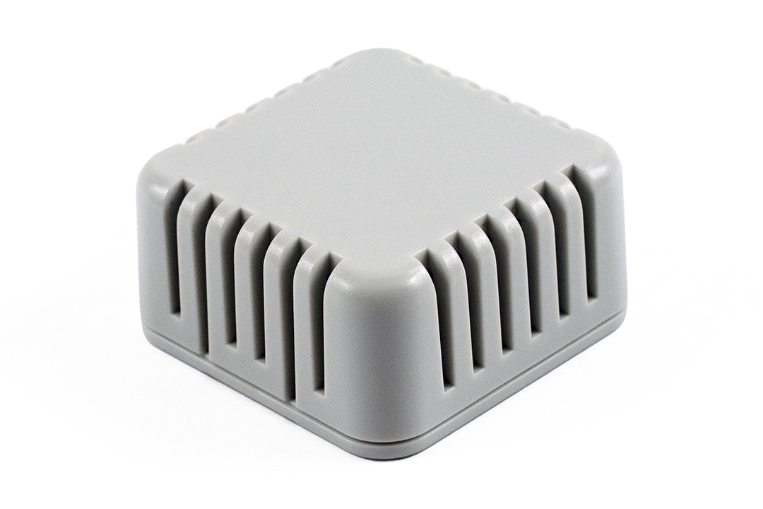 1551V1GY gray vented square ABS snap-fit miniature enclosure, 40 x 40 mm x 20 mm