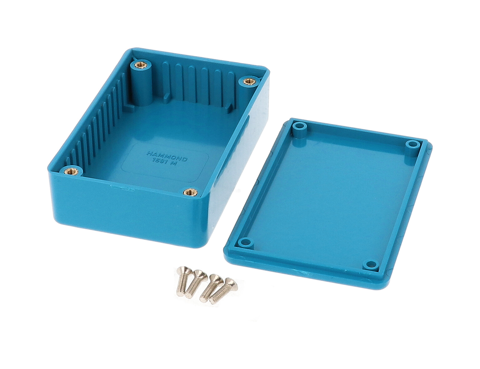 1591MBU blue ABS plastic enclosure with lid and molded card guides