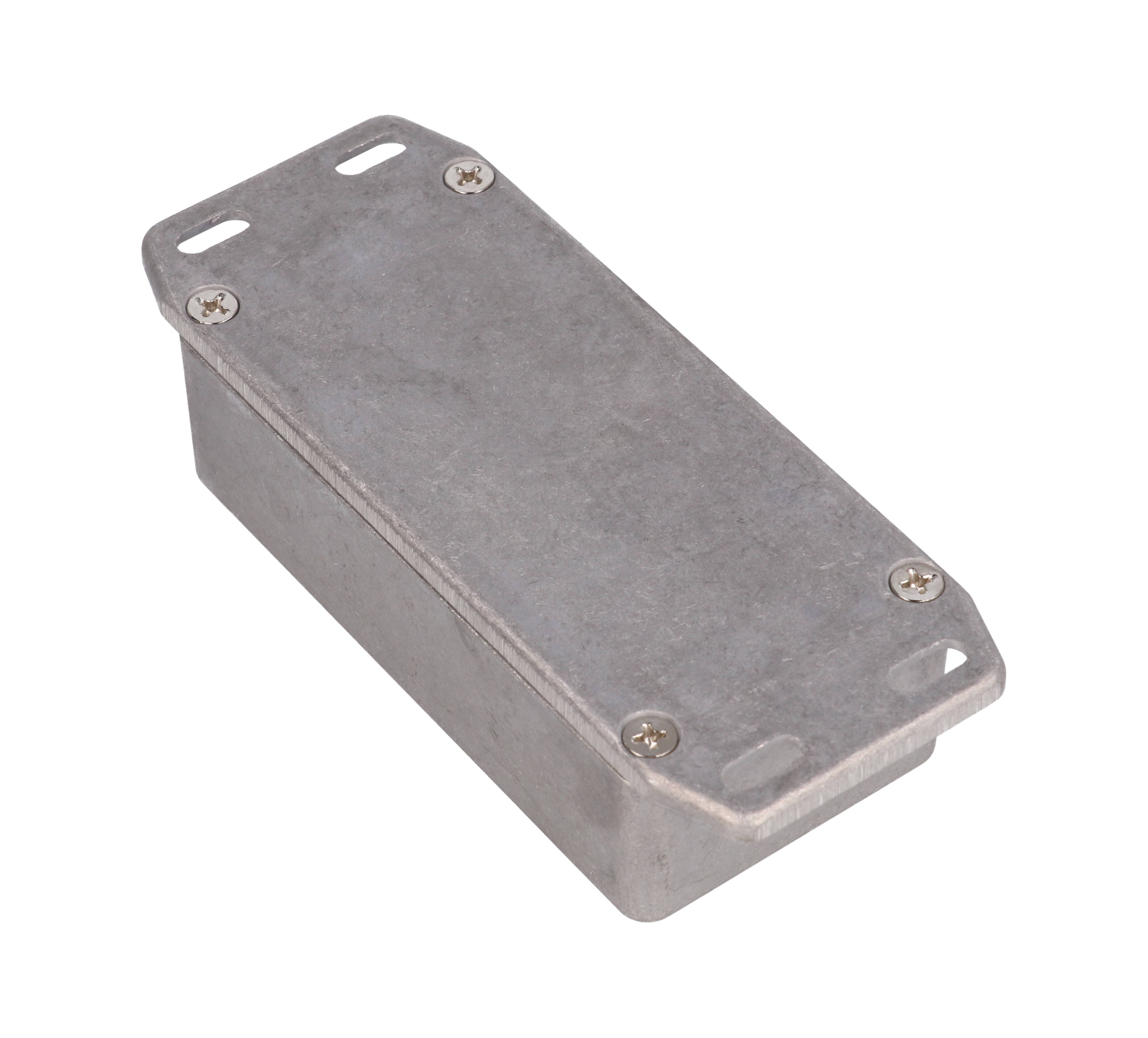 1590G2FL natural diecast aluminum enclosure with flanged lid for wall mounting, 100 x 50 x 31 mm