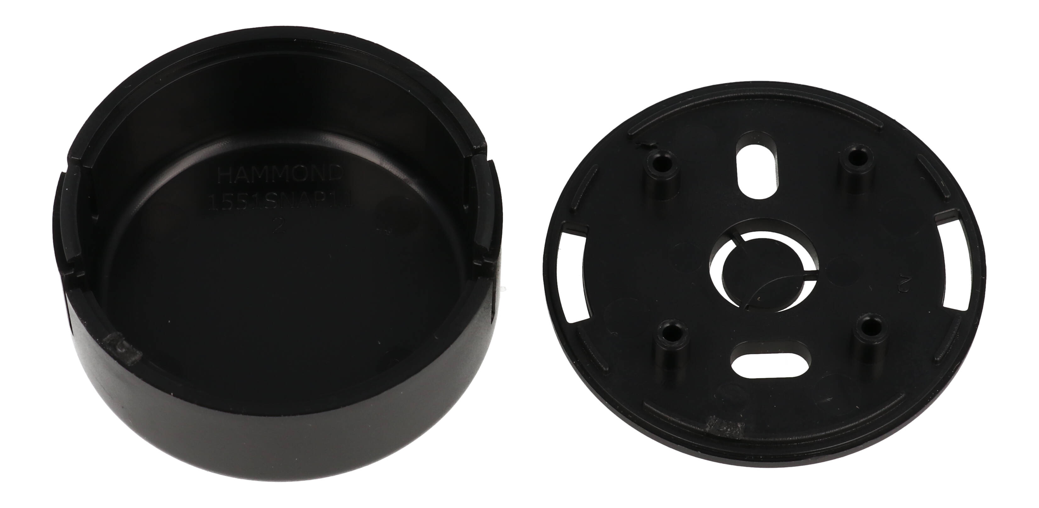1551SNAP11BK black round ABS snap-fit miniature enclosure, 45 mm diameter x 20 mm