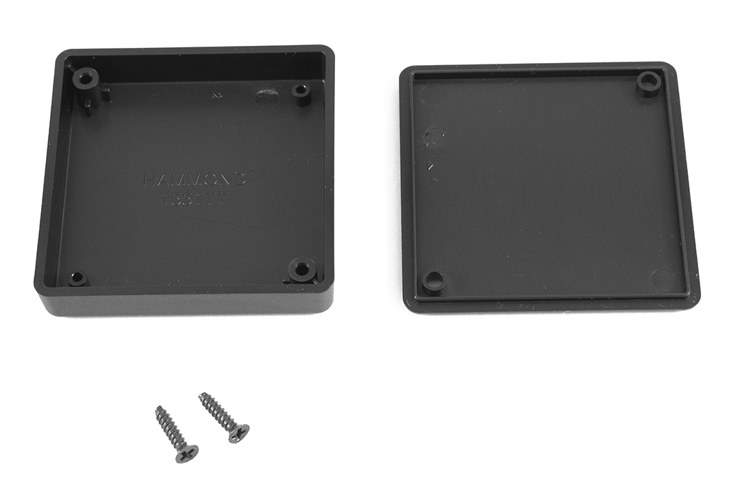 1551TTBK black ABS plastic miniature enclosure, 60 x 60 x 15 mm, low profile