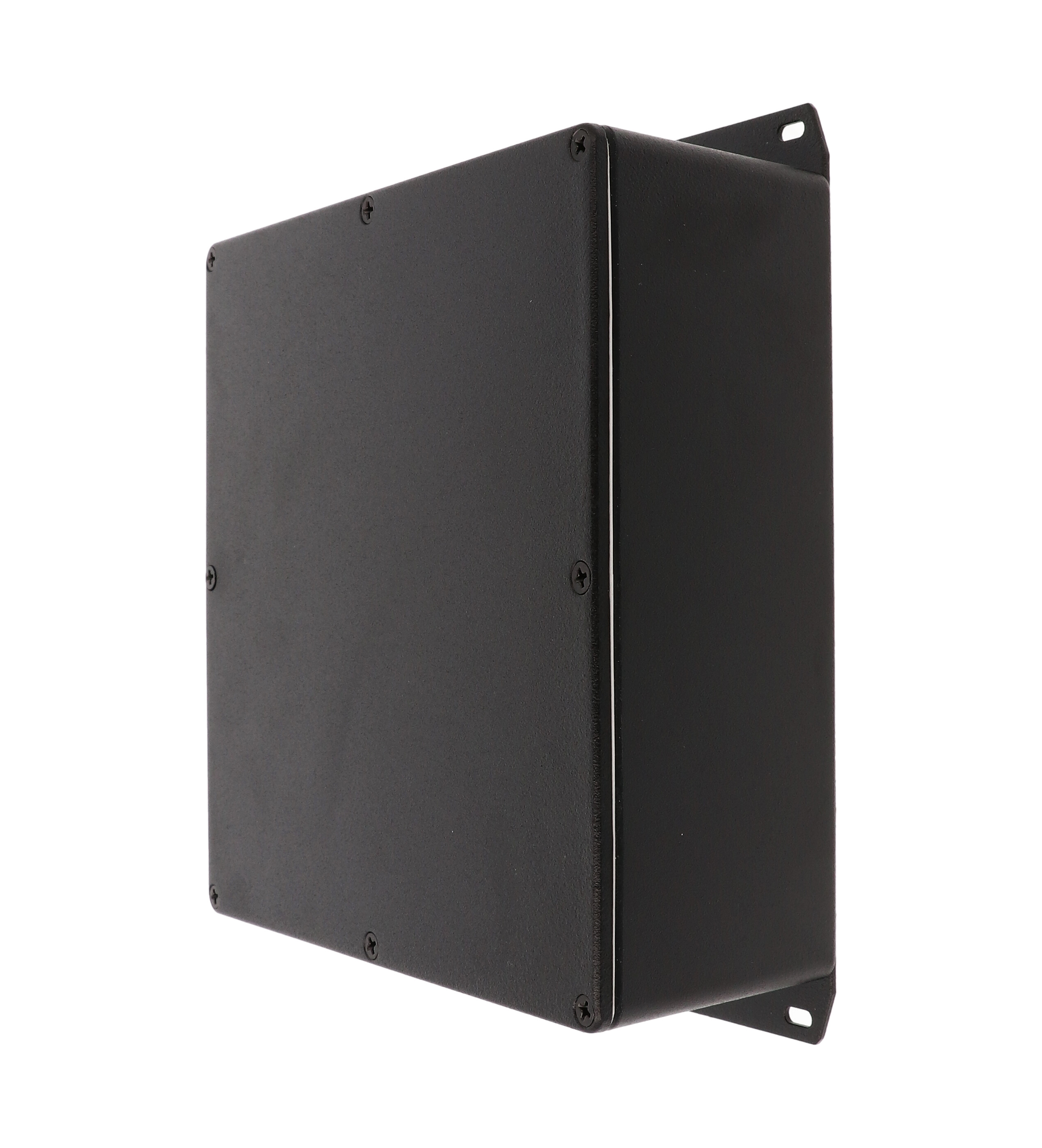 1590WFFBK textured black square watertight 1590F diecast aluminum enclosure, 188 x 188 x 67 mm, flanged bottom plate