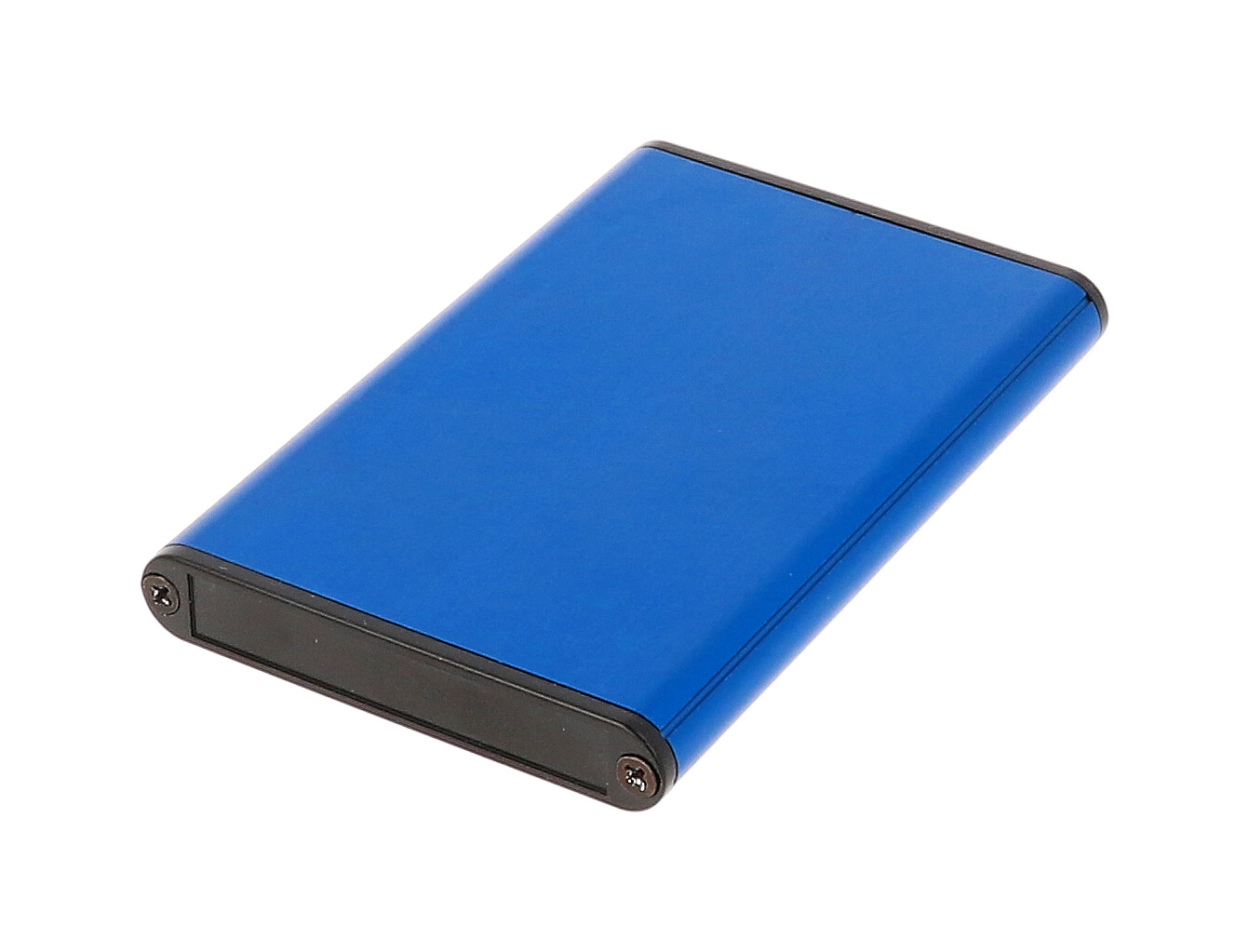 1455A1002BU blue anodized extruded aluminum PC board enclosure, 100 x 70 x 12 mm, with black plastic end panels