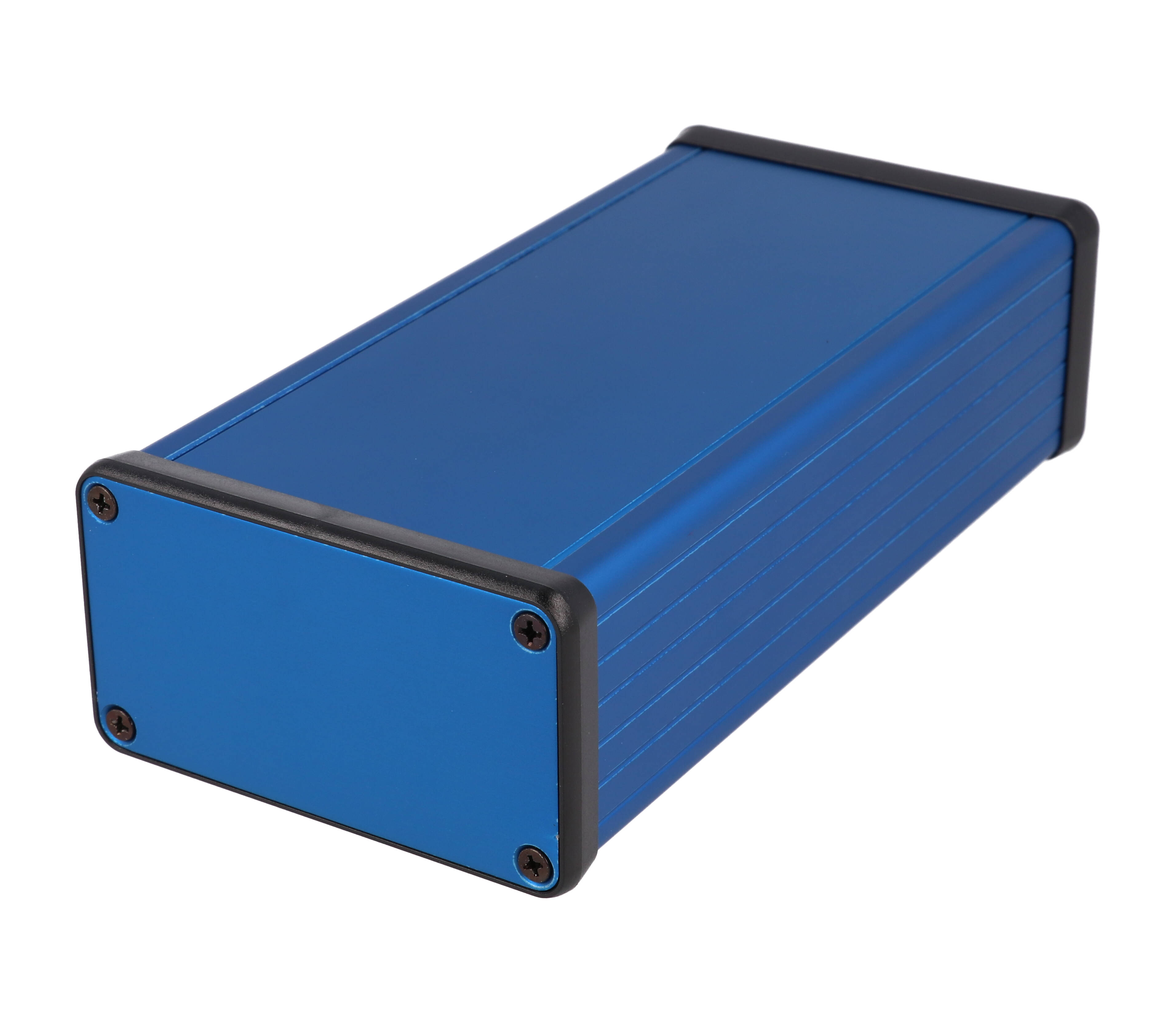 1455K1601BU — blue extruded aluminum enclosure w/ metal end panels
