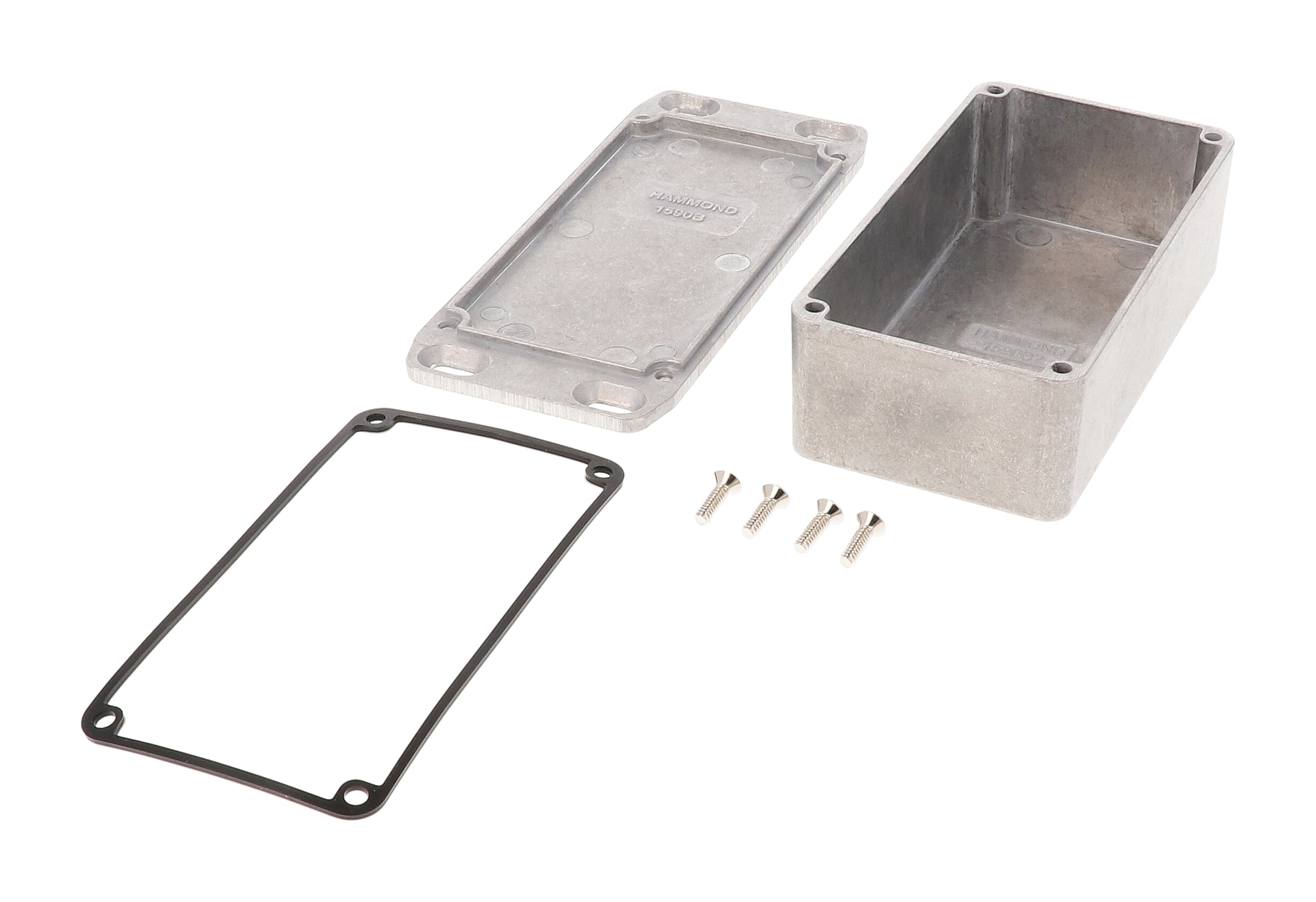 1590WB2FL natural aluminum IP65 watertight diecast enclosure, 112 x 61 x 38 mm, wall-mounting flanged lid