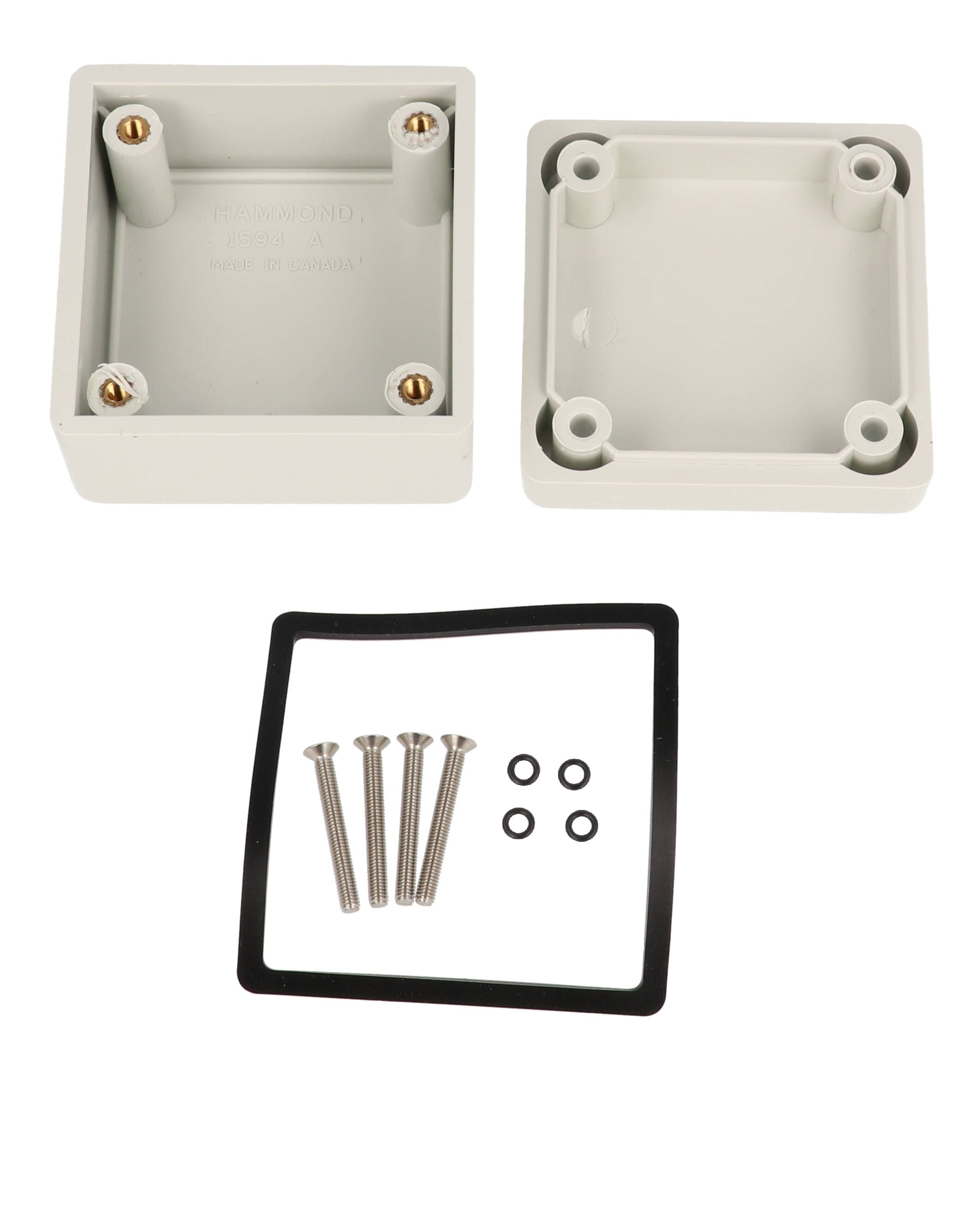 1594AWGY light gray water-tight flame retardant abs 1594A enclosure, 56 x 56 x 40 mm, with lid