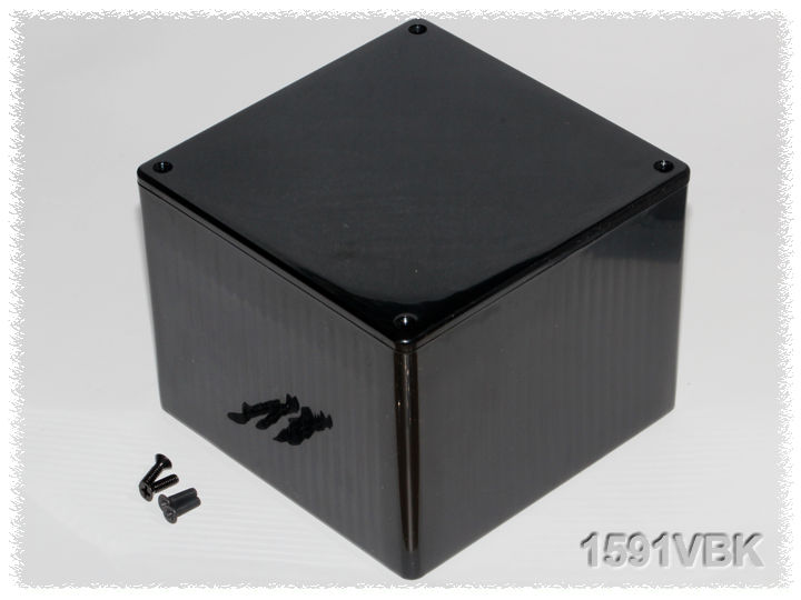 1591VBK black flame retardant ABS plastic enclosure 120 x 120 x 94 mm with lid and card guides