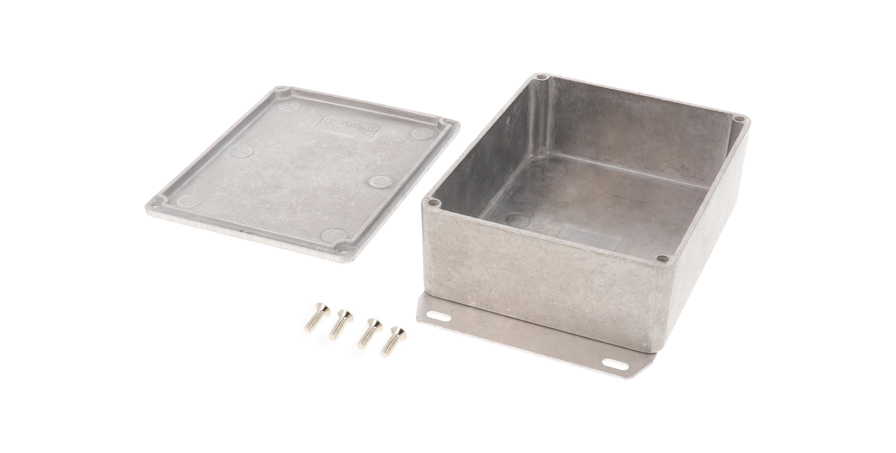 1590BBSF natural finish diecast aluminum enclosure with welded bottom mounting flange