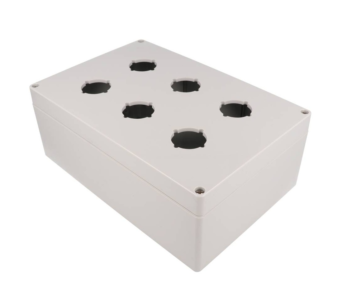 1554PB6 light gray polycarbonate six-hole 30.5mm pushbutton enclosure