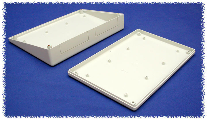 1599KTSGY light gray short-slope ABS sloping console enclosure, 220 x 140 mm