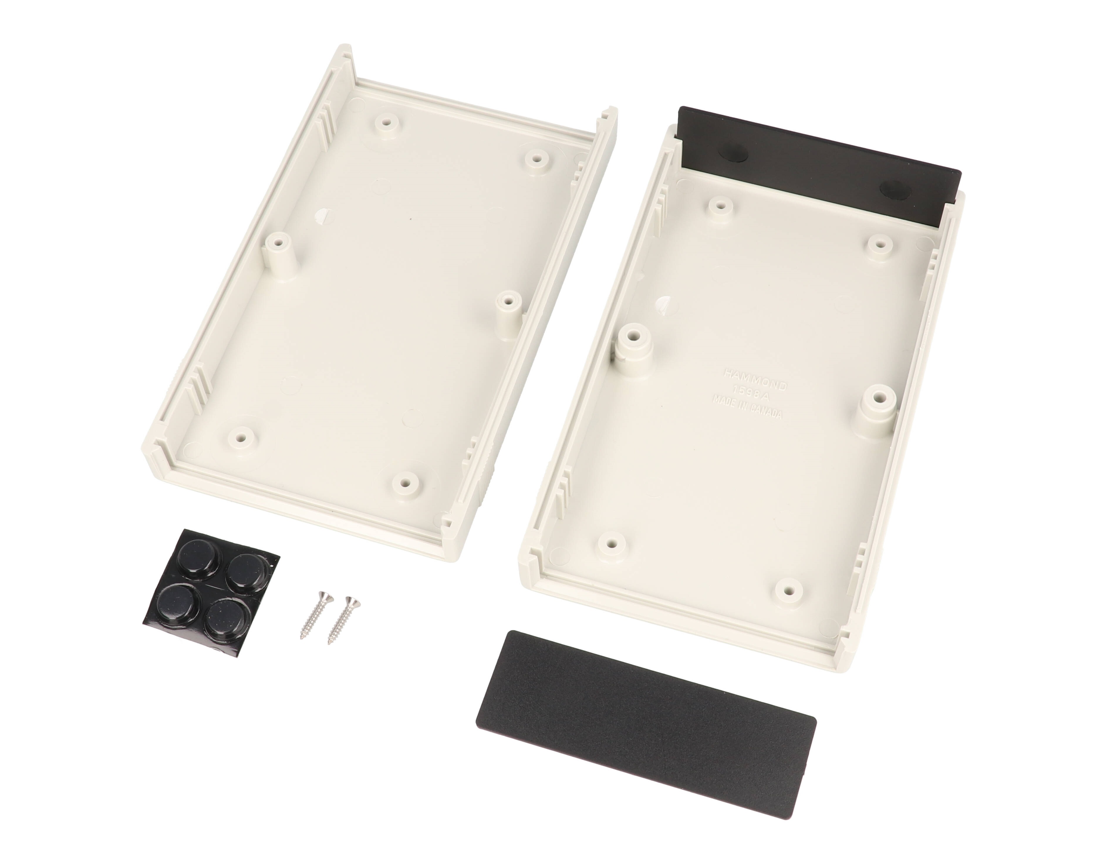 1598ASGYPBK light gray ABS instrument enclosure with black plastic end panels