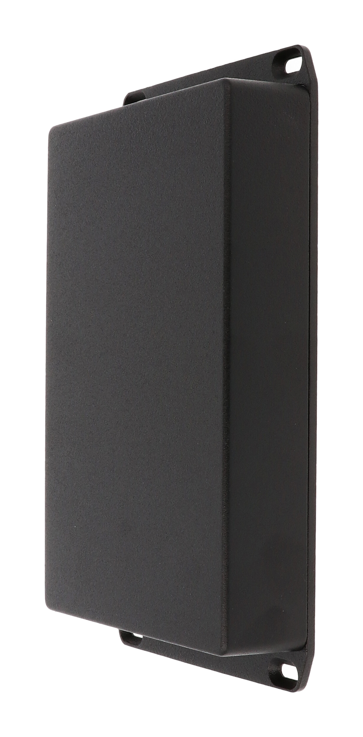 1590DDFLBK textured black diecast aluminum enclosure with flanged lid, 188 x 120 x 37 mm