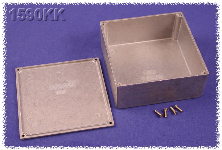 1590KK natural diecast aluminum enclosure, 125 x 125 x 57 mm, low-profile square box with lid