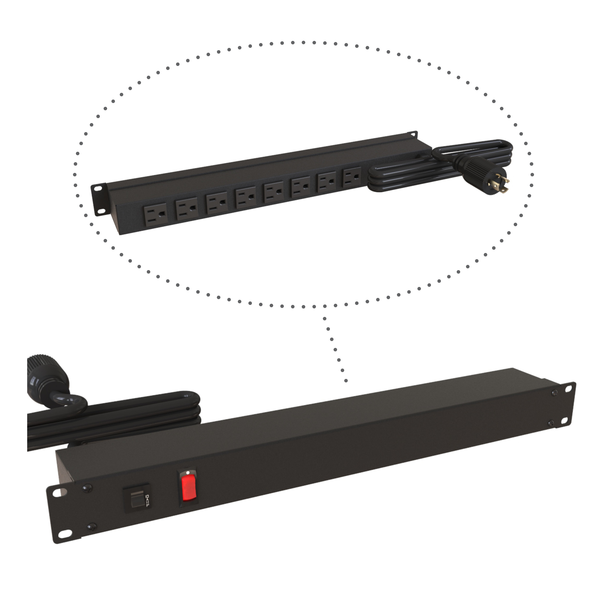 1583H8C1BK — 19-inch Rack Mount Outlet Strip, 15A, 8 Outlets, 6 ft cord, Black view 2
