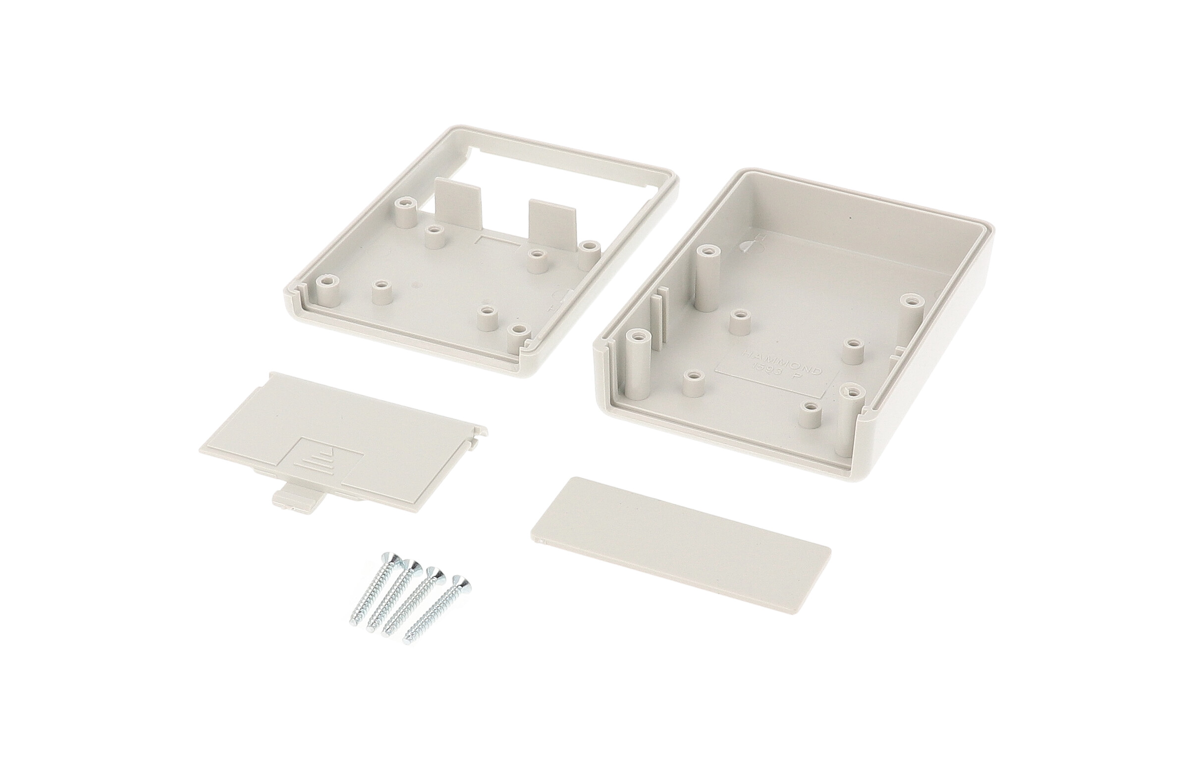 1593PGY light gray ABS hand-held enclosure with battery door and end panel