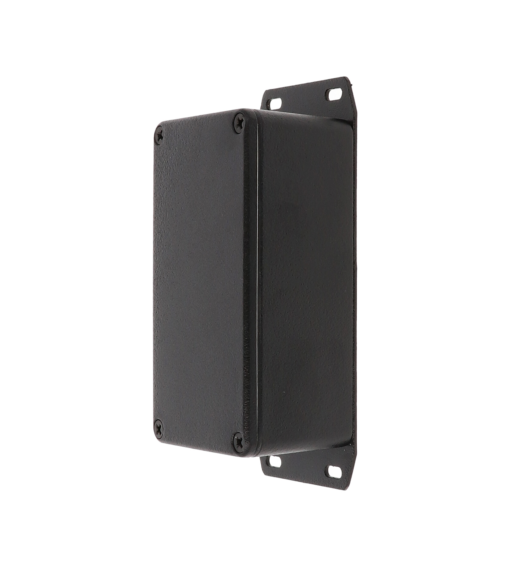 1590WBSFBK black textured watertight diecast aluminum enclosure with flanged bottom plate