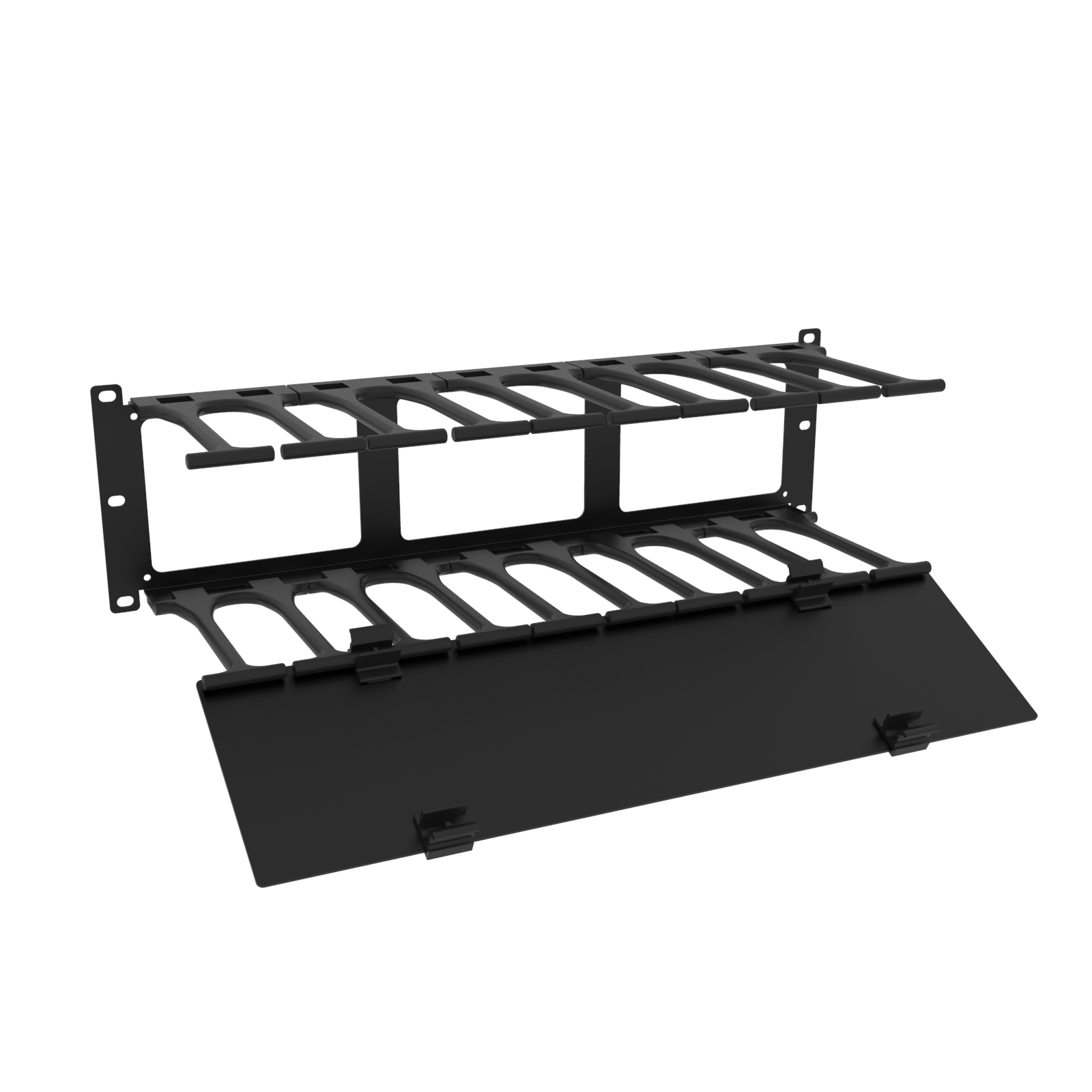 Hammond RB-HFMS2 2U black steel horizontal finger cable manager with removable cover for 19-inch racks