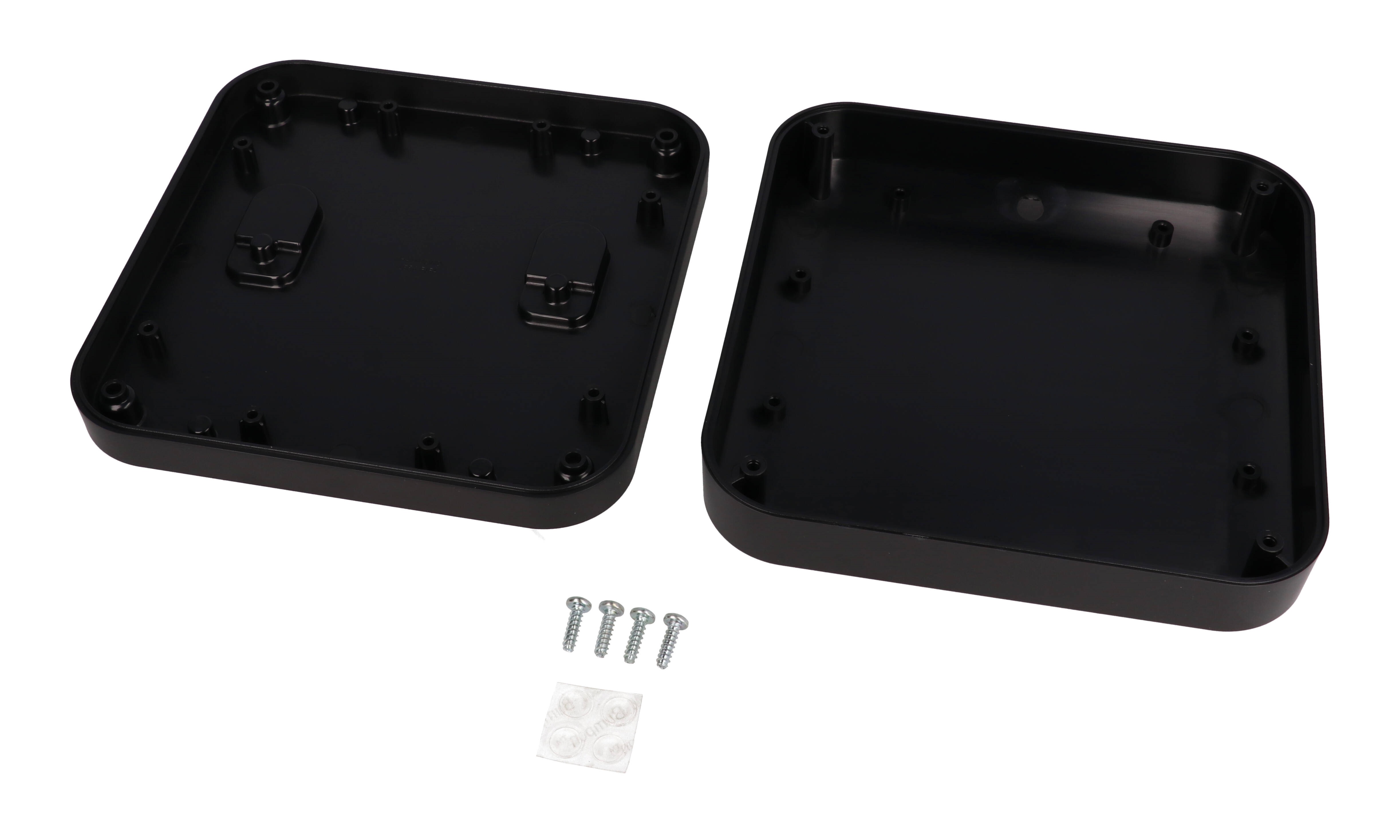 1556FBK black 160 x 160 x 45 mm ABS desktop and wall-mount enclosure with rounded corners