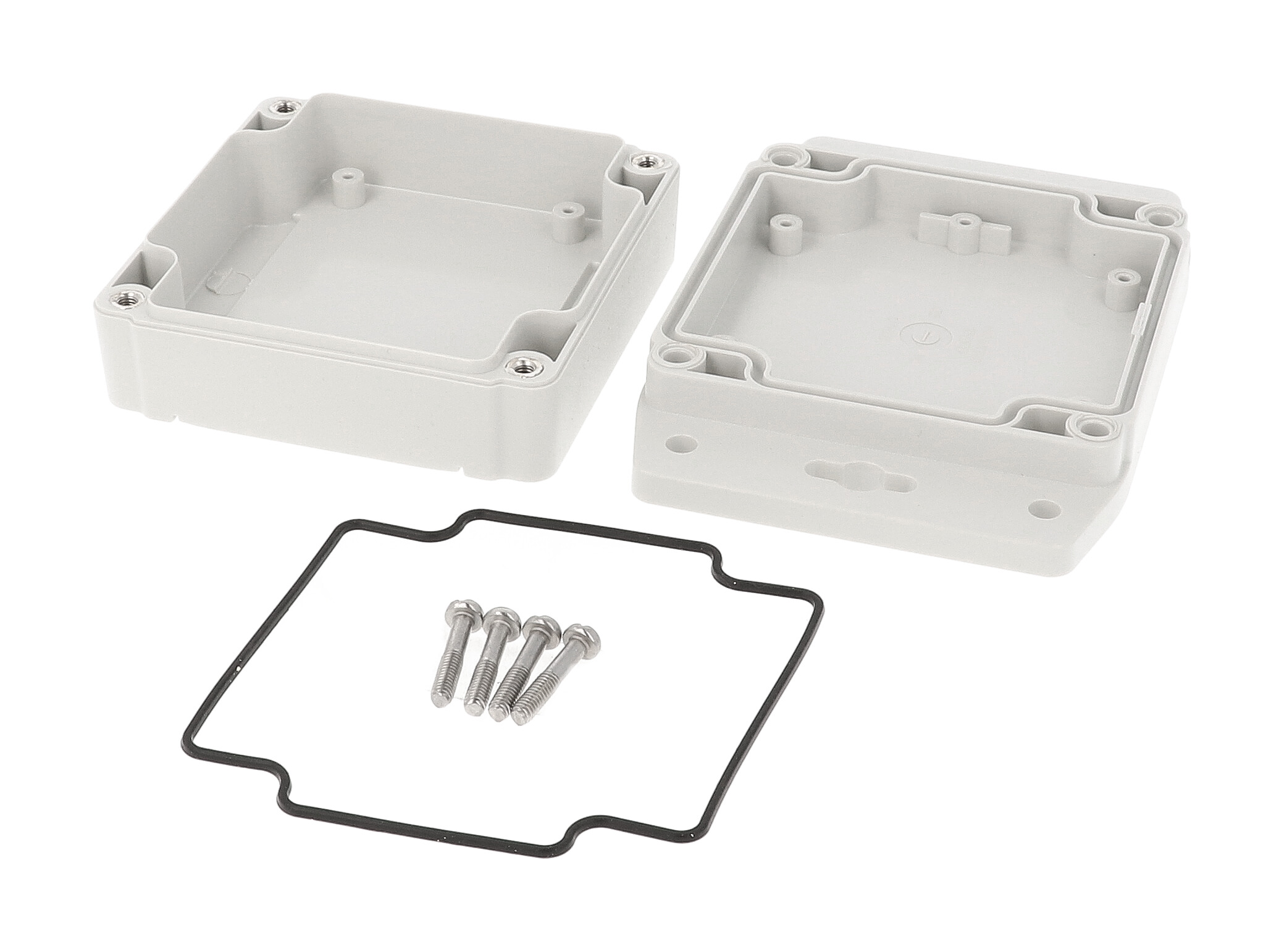 1555EF17GY light grey ABS flanged enclosure, 90 x 90 x 38 mm