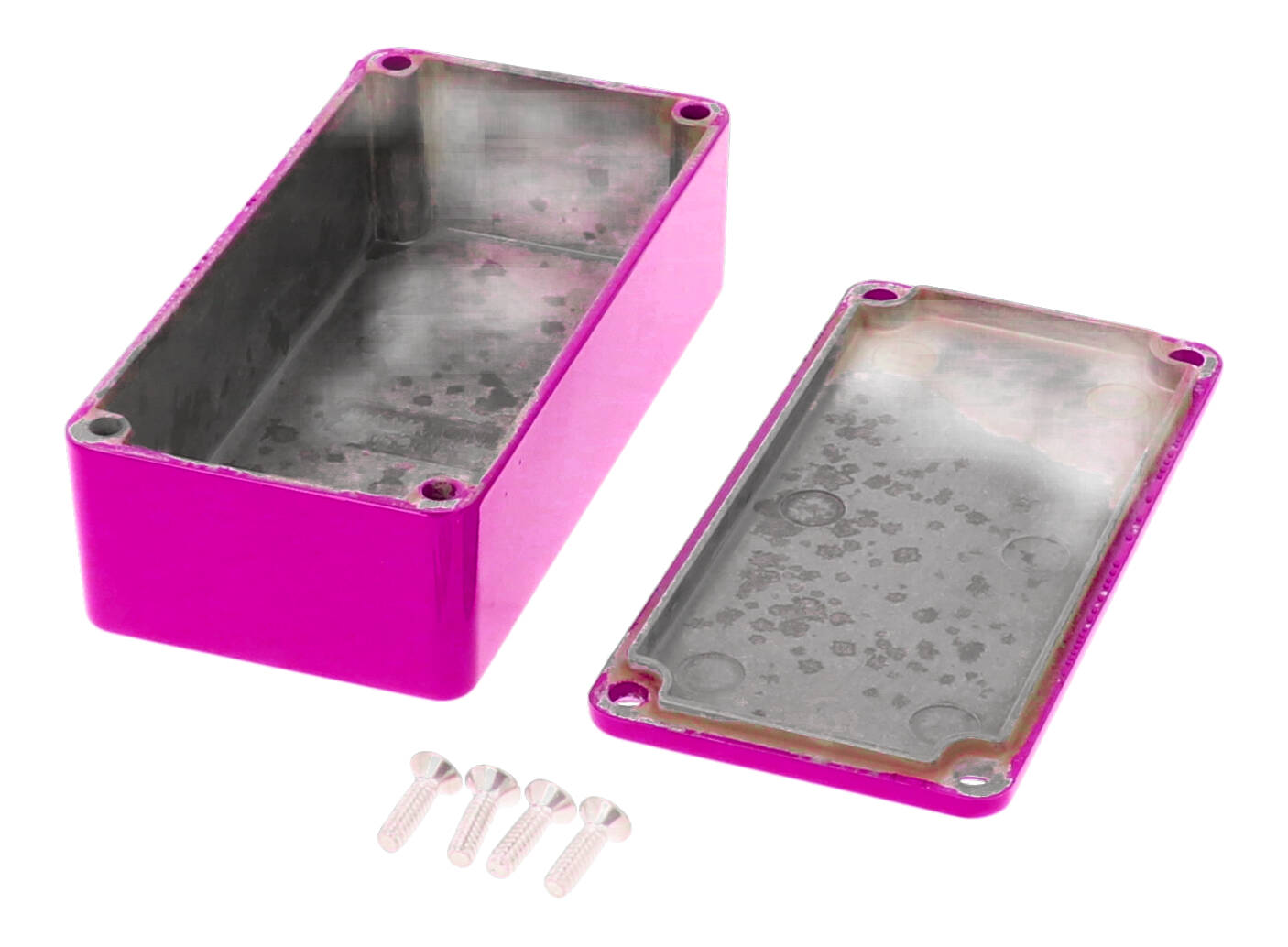 1590G2PR purple painted diecast aluminum rectangular stomp box enclosure with lid and cover screws
